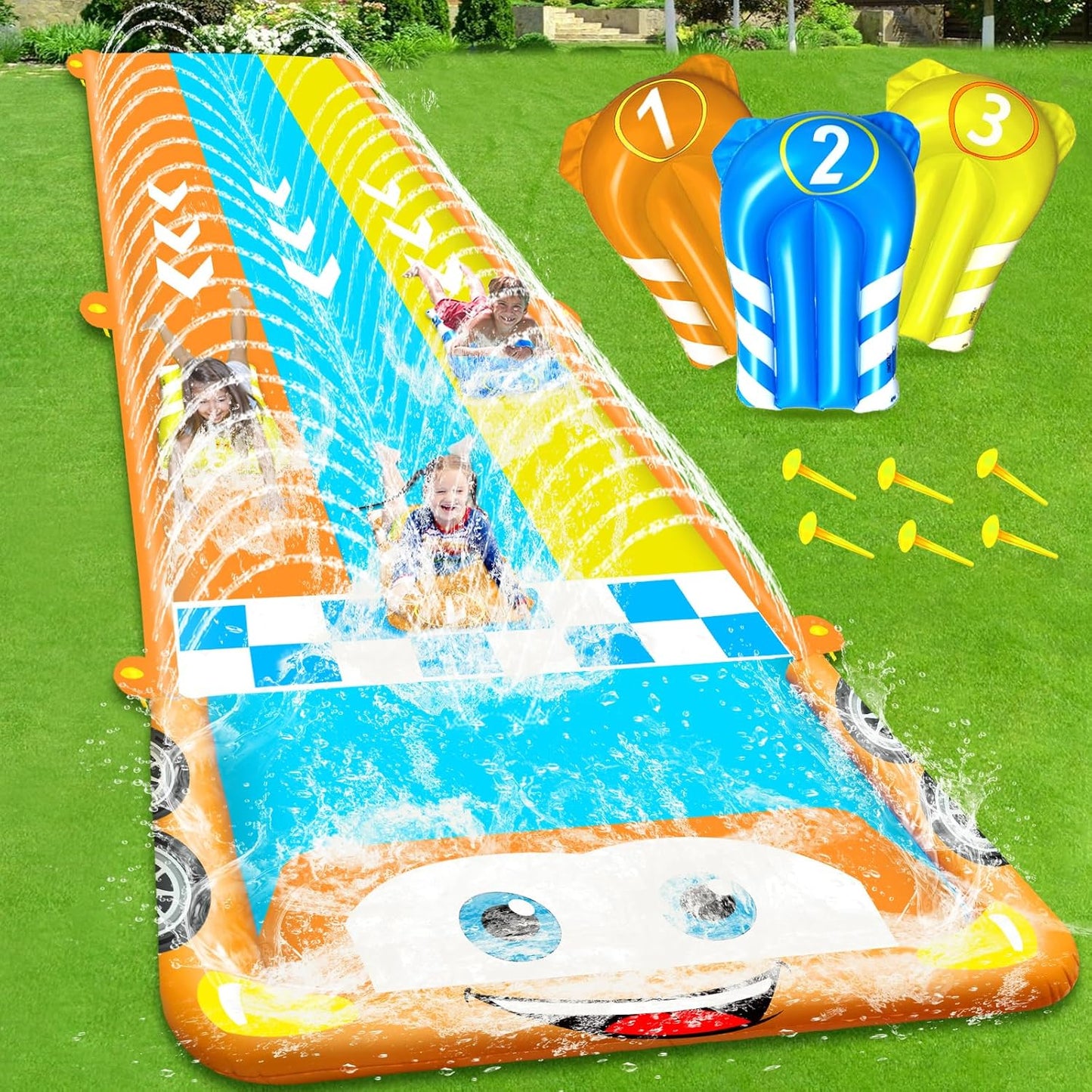 25FT Extra Long Water Slide for Kids with Racing Theme Fun