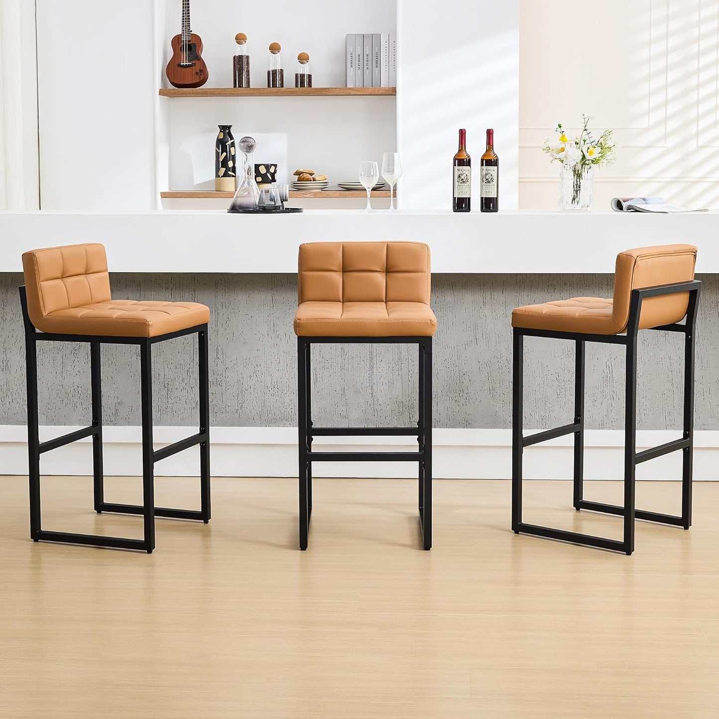 Set of 3 Modern High Counter Bar Stools with Back Support