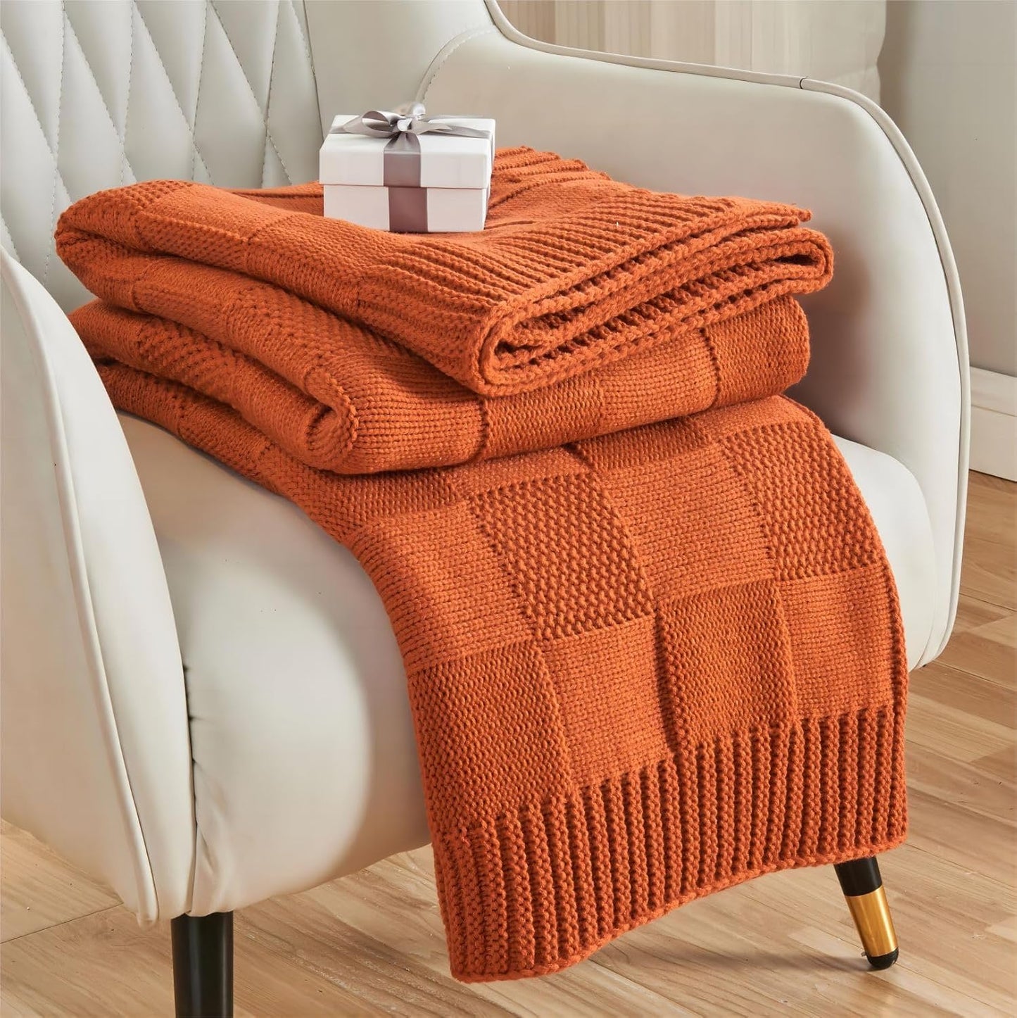 CozeCube Check Knit Throw Blanket for Cozy Living Room Decor