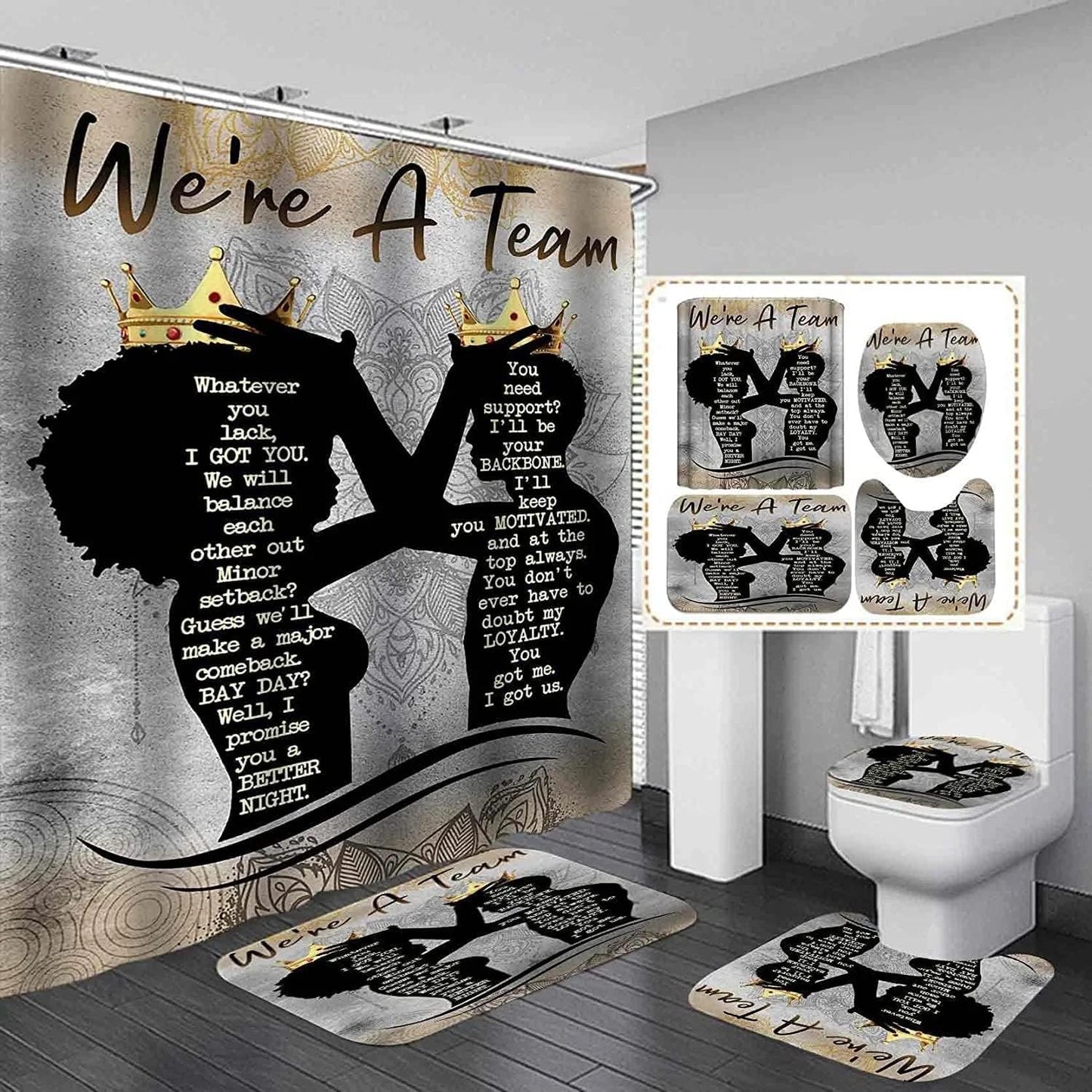 African American Black Shower Curtain Set - Christmas Inspo
