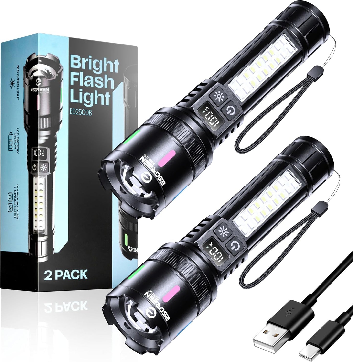 Esgreen Rechargeable Flashlights High Lumens for Camping & Hiking