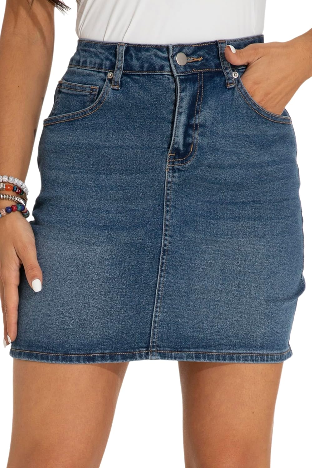 GUANYY Womens Mini Denim Skirt - Casual Stretch Slim Fit Style