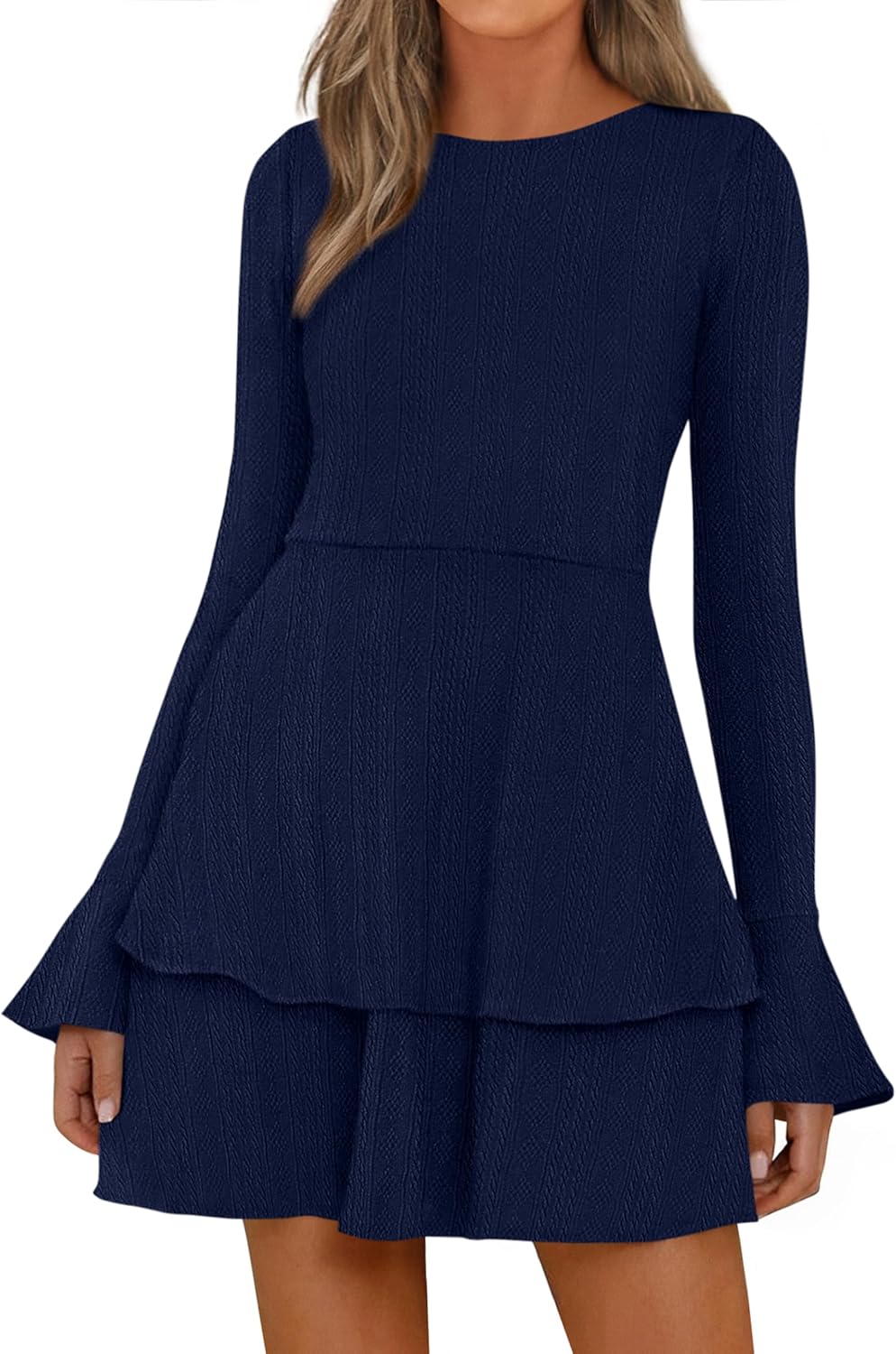 PRETTYGARDEN Womens Fall Fashion Long Bell Sleeve Mini Dress