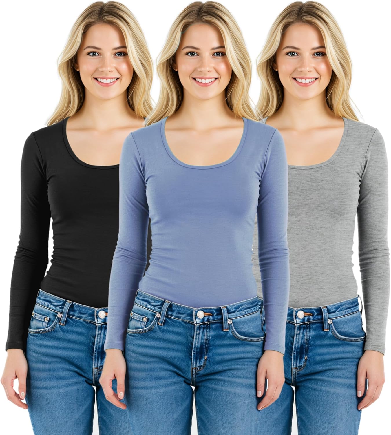 Emmalise Women's Basic Athletic Fit Long Sleeve Tee for Comfort
