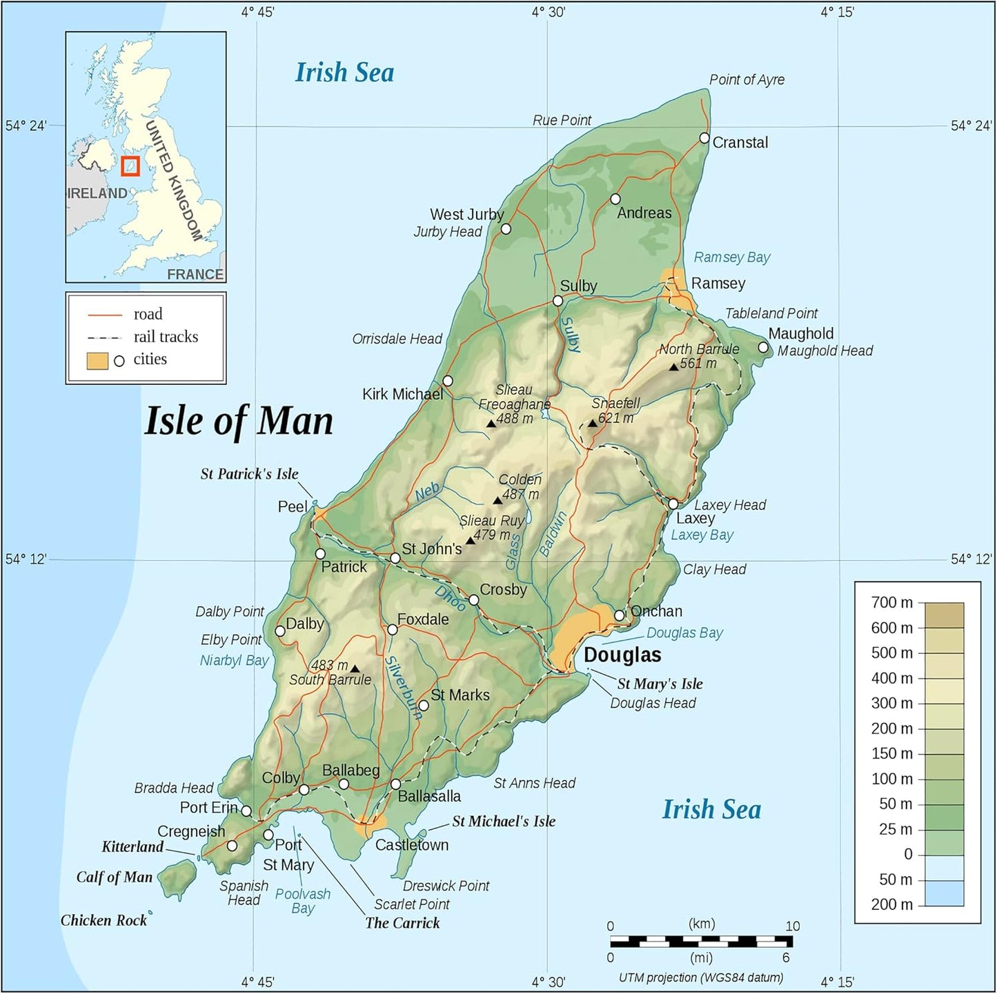 Large Detailed Isle of Man Map: Roads & Cities
