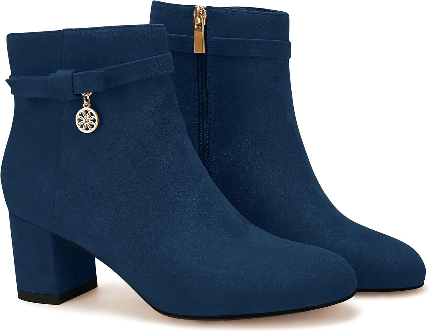 Coutgo Women's Vintage Tie Knot Ankle Boots with Block Heel