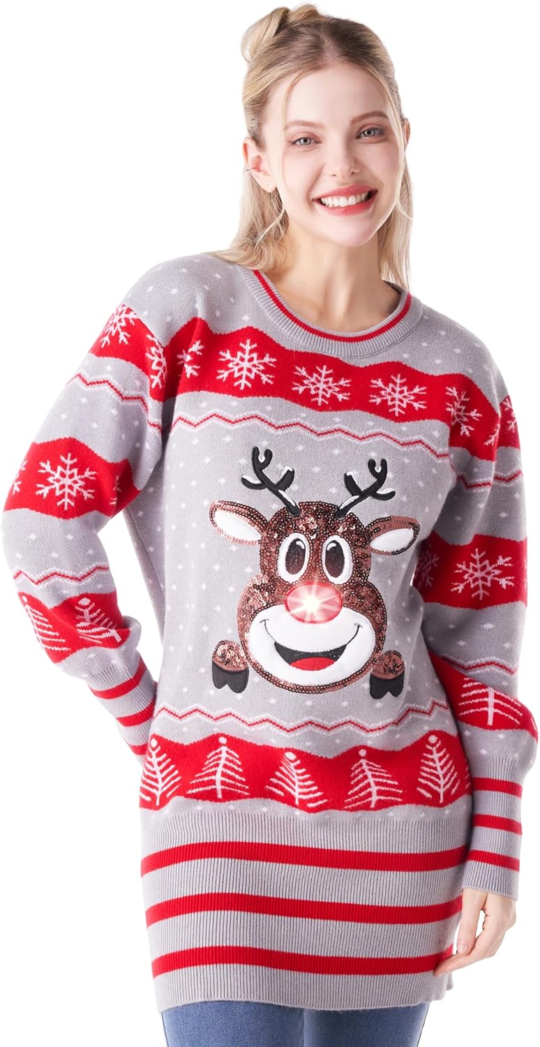 Giggling Getup Light Up Ugly Christmas Sweater Dress 2025
