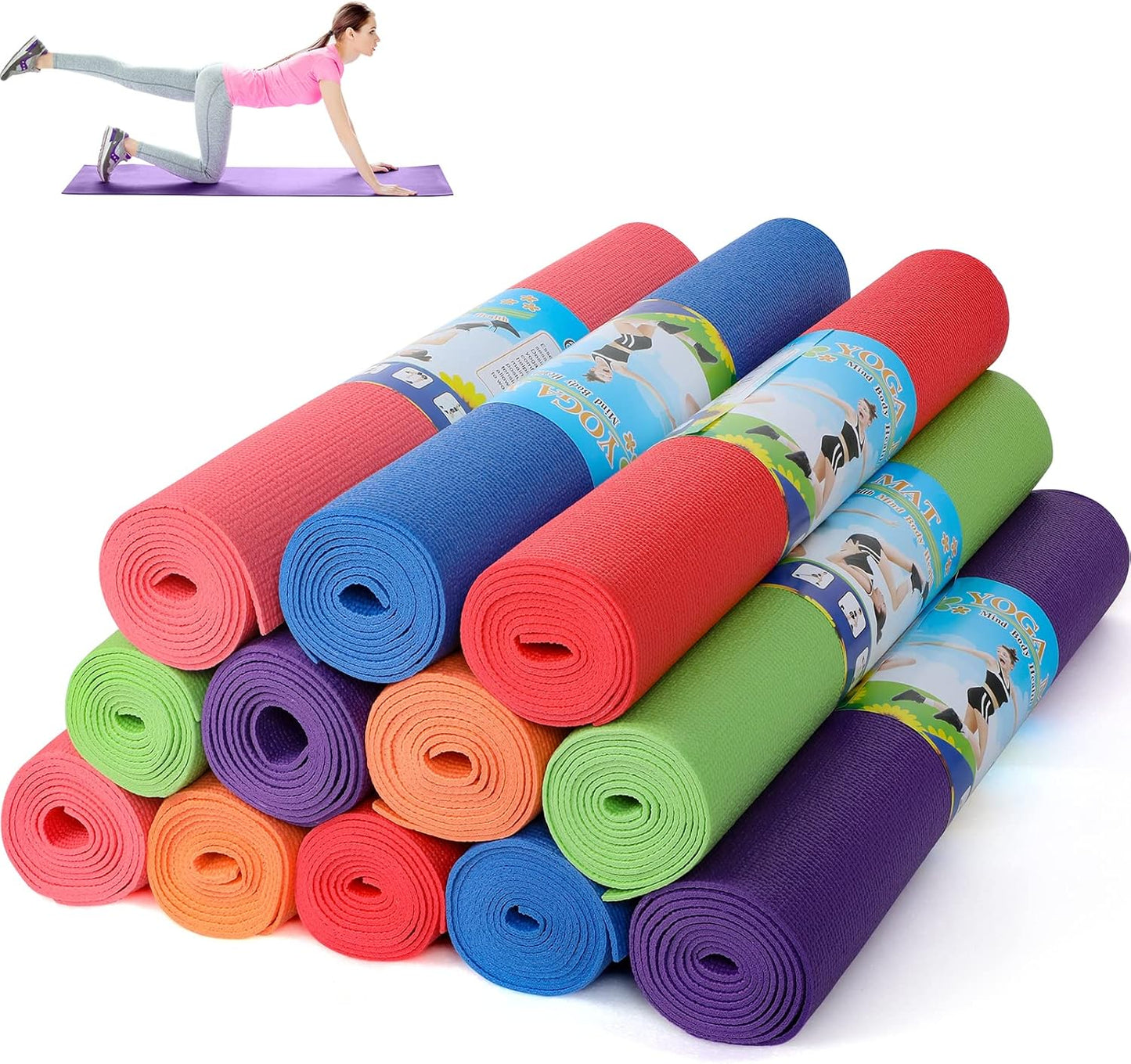 12-Piece Non-Slip Yoga Mats Bulk Set for Home & Gym