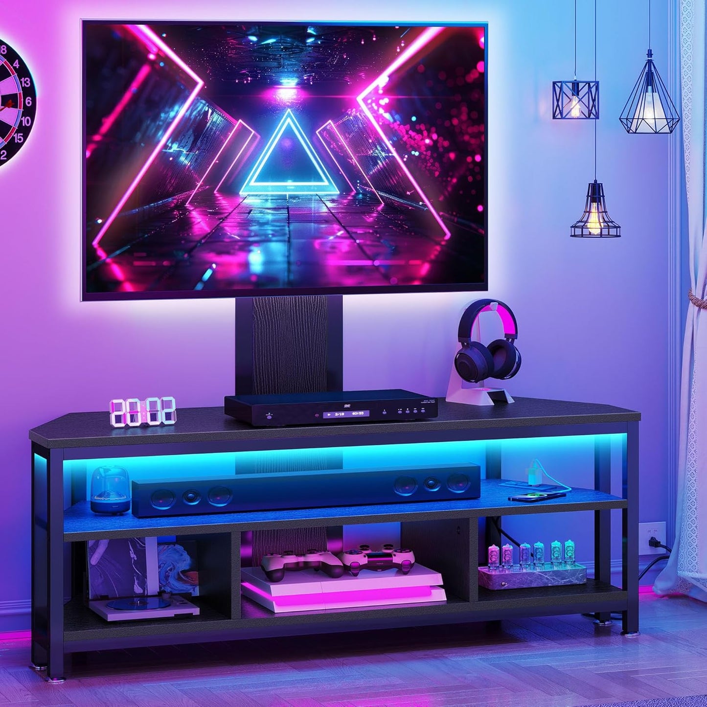 YITAHOME Black TV Stand: Adjustable Mount & Power Outlet
