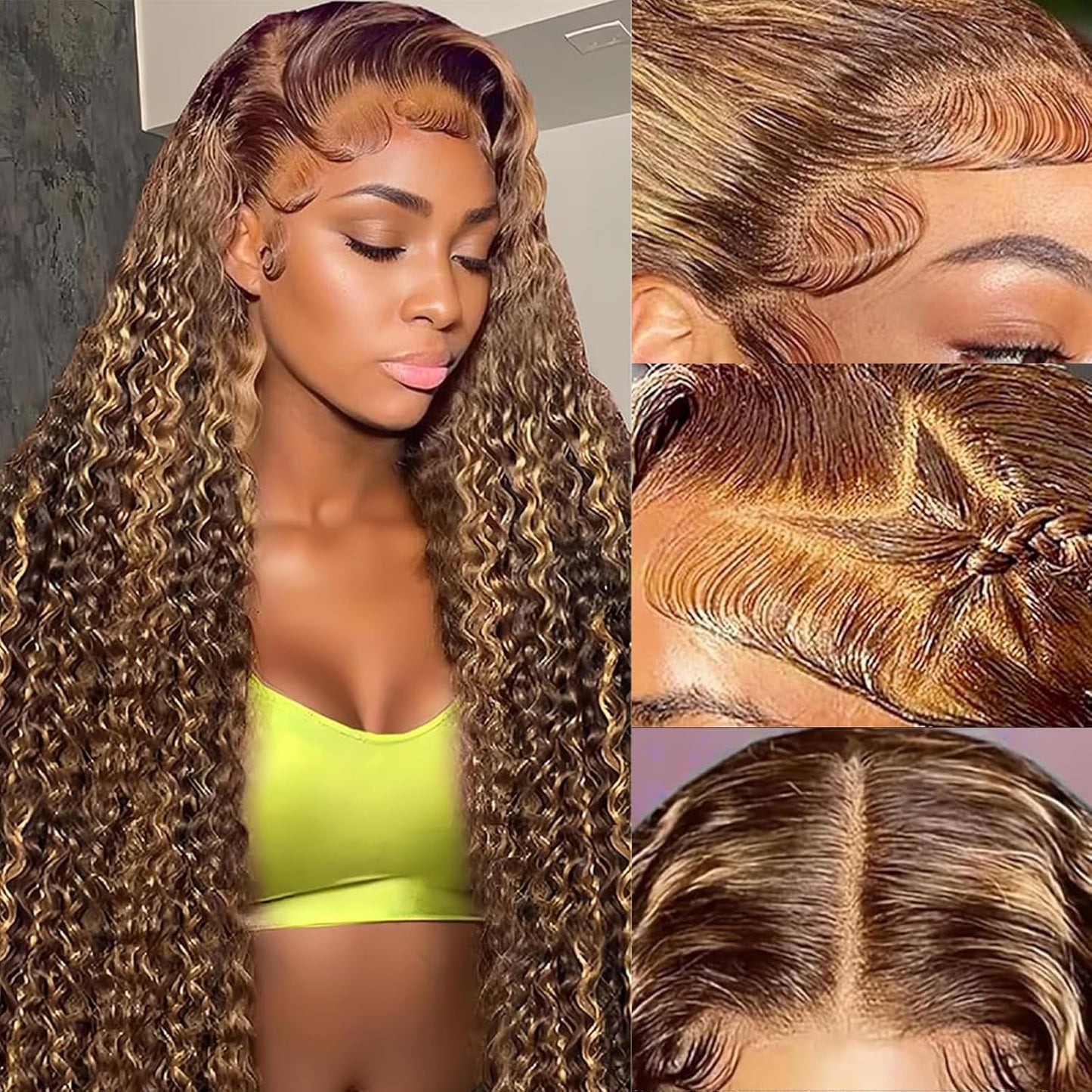 Honey Blonde Deep Wave Lace Front Wigs for Women 24 Inch