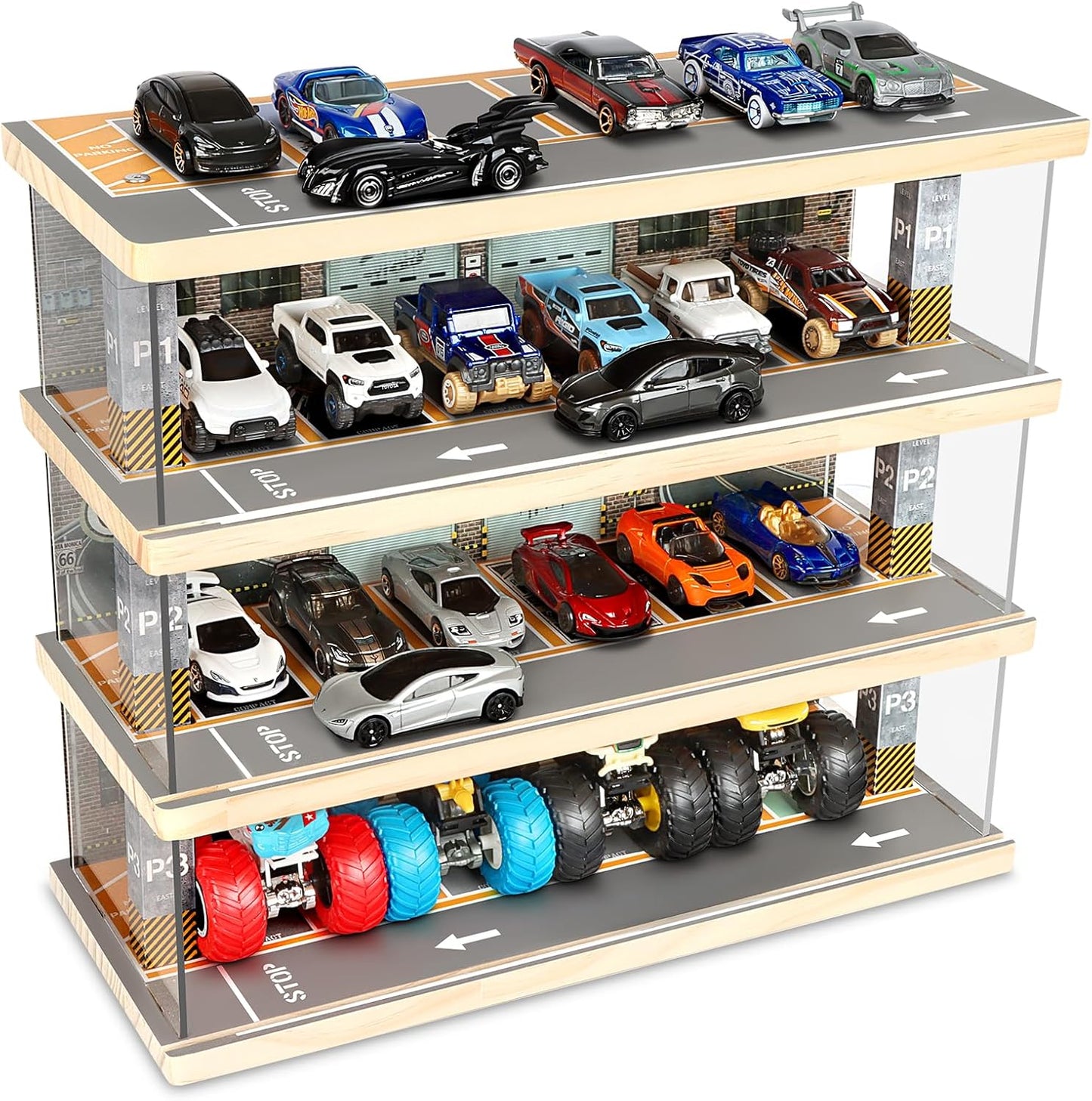 Storage for Hot Wheels: 4-Level Parking Garage with Lights