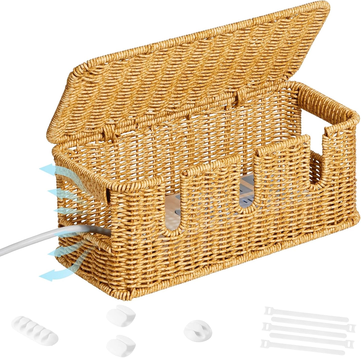 Vicorise Rattan Cable Management Box - Hide Wires Stylishly!