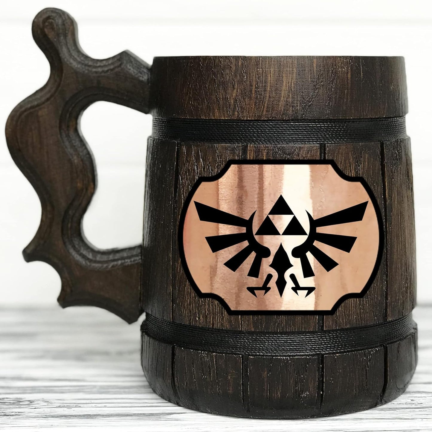 Triforce Gamer Mug - Handmade Wooden Beer Stein Gift for Gamers