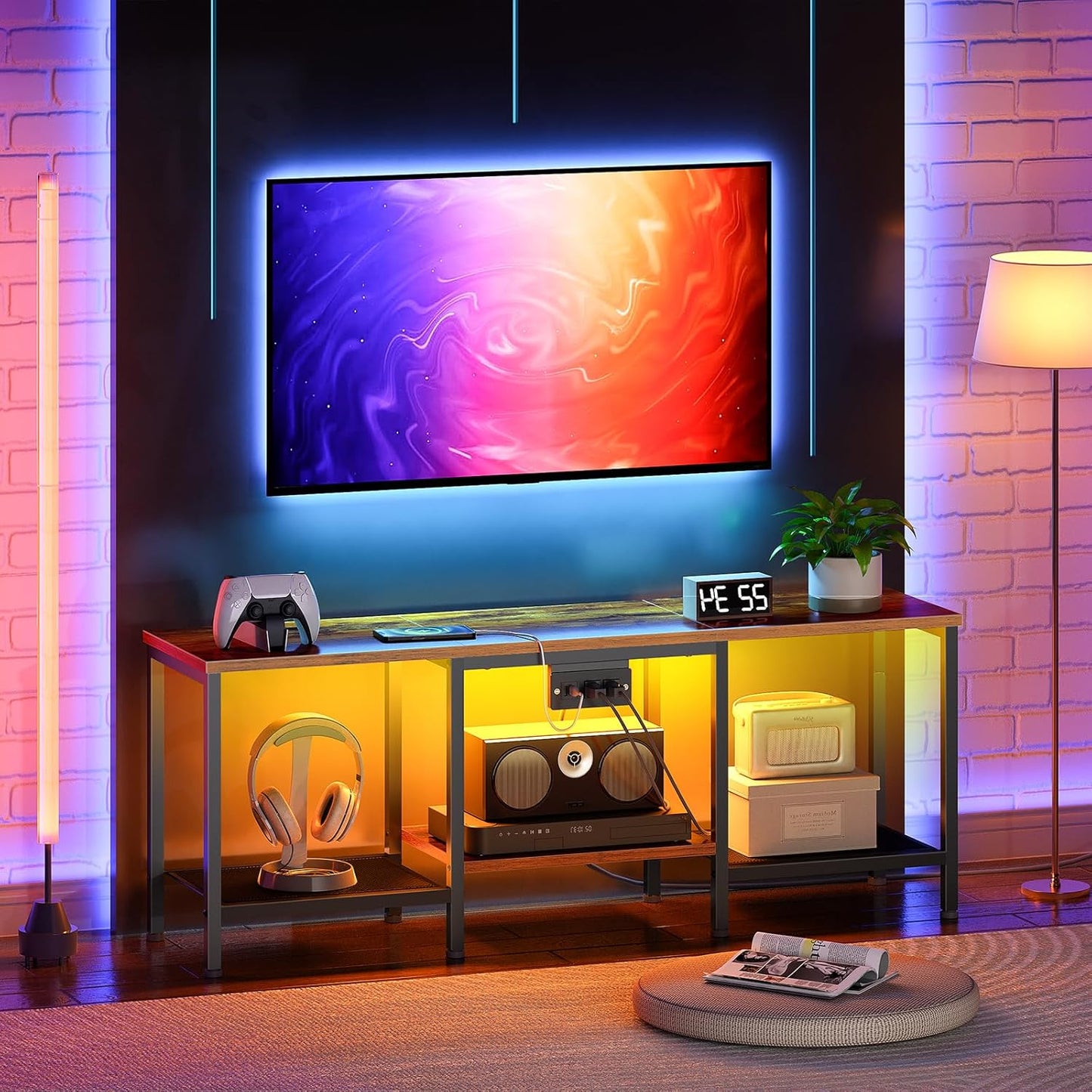 Rustic Brown TV Stand with Charging Station