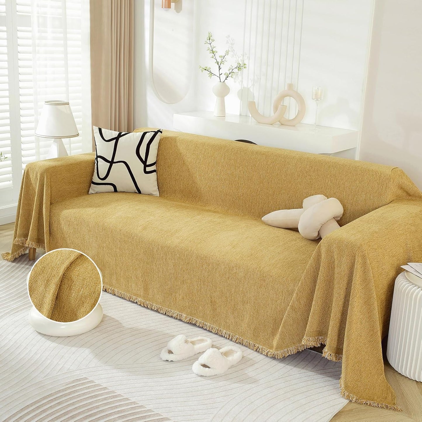 Modern Minimalism Mustard Yellow Couch Cover for 3 Cushion Sofa