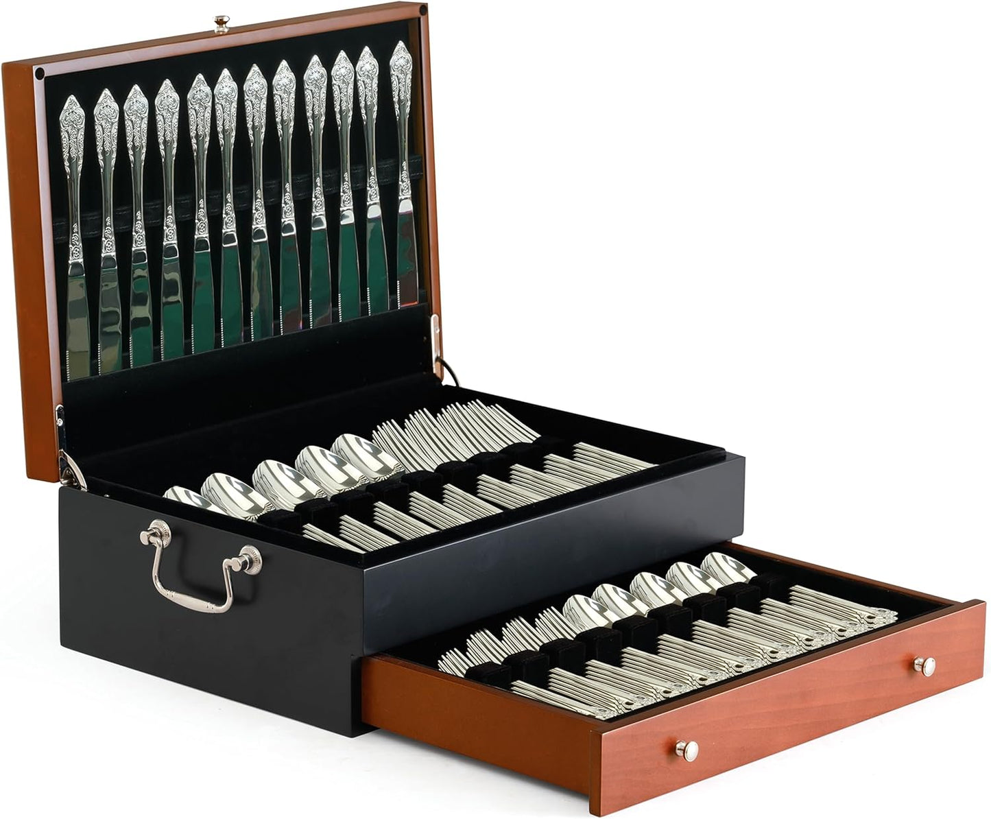 Silverware Storage Box with Tarnish Proof Lining for 14 Sets