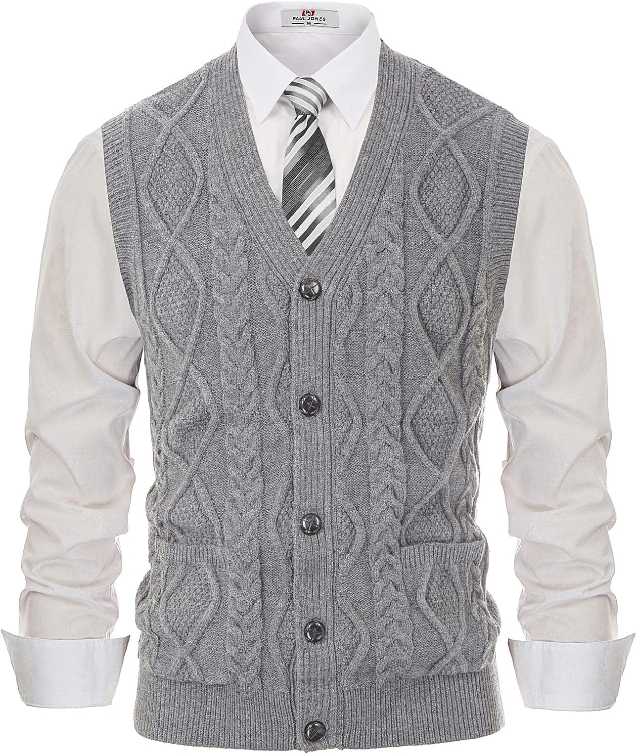 Stylish Men's Sweater Vest V-Neck Sleeveless Cable Knitted Cardigan