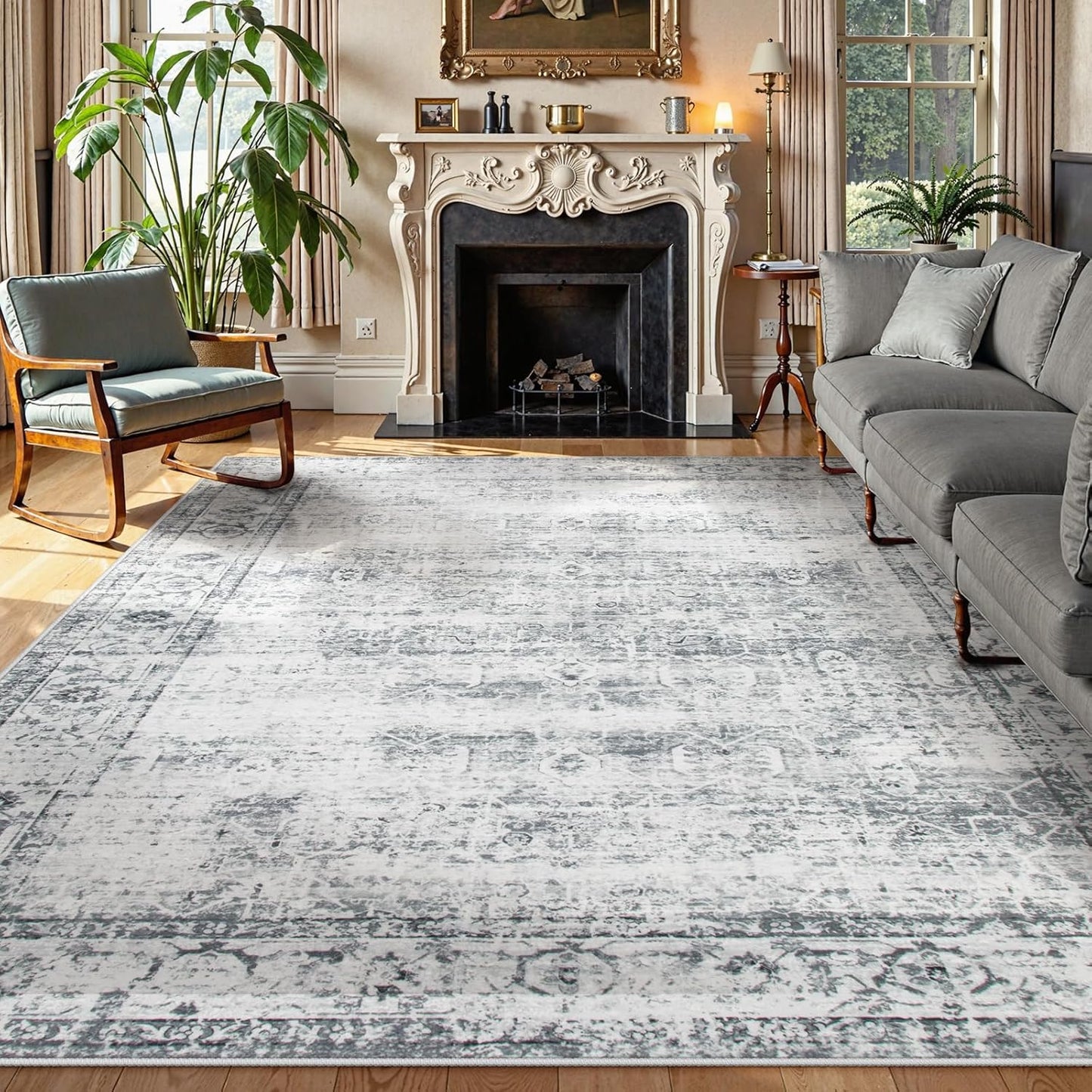 Lahome Vintage 8x10 Washable Grey Rugs for Living Room & More