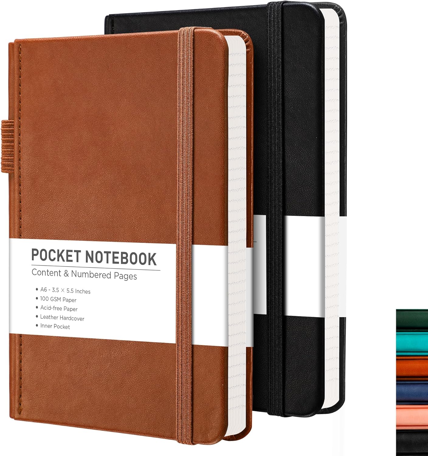 RETTACY A6 Mini Pocket Journals, 2-Pack, 160 Lined Pages, Leather Cover