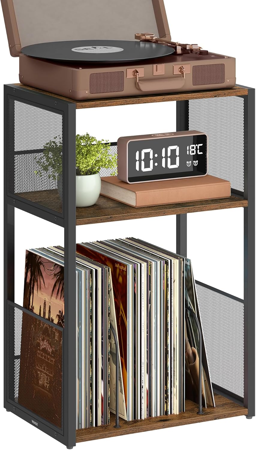 VASAGLE Record Player Stand with 3-Tier Vinyl Storage Design
