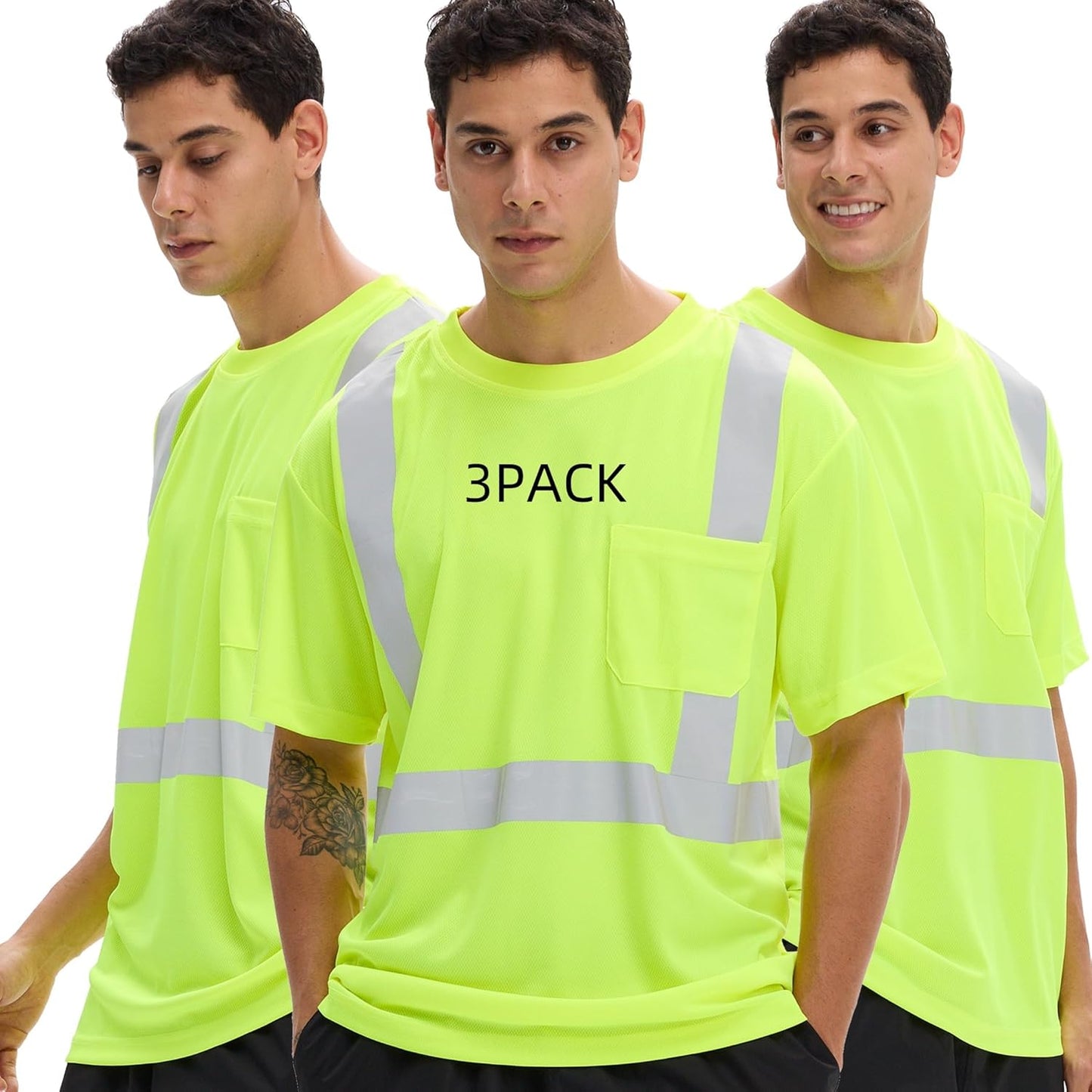 High Visibility Shirts for Men - 3PACK Reflective Safety T Shirts