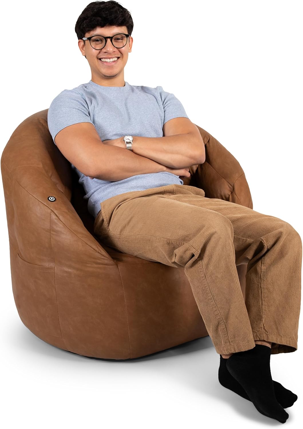Big Joe Milano Beanbag Chair with Vibe Caramel Leather Comfort