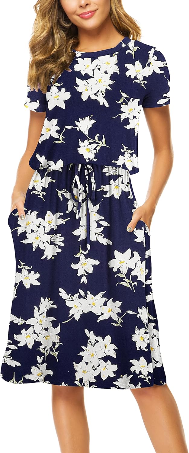 Simier Fariry Womens Summer Hide Belly Knee Length Travel Dress