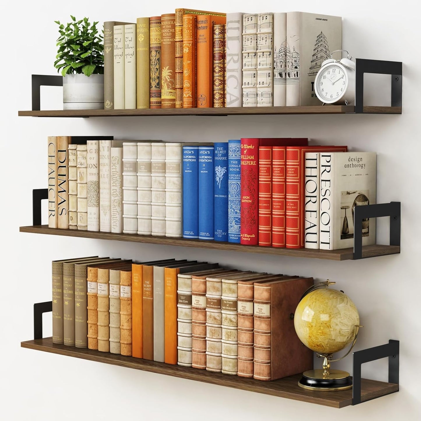 Floating Shelves for Wall - Rustic Wood Bookshelf Set of 3
