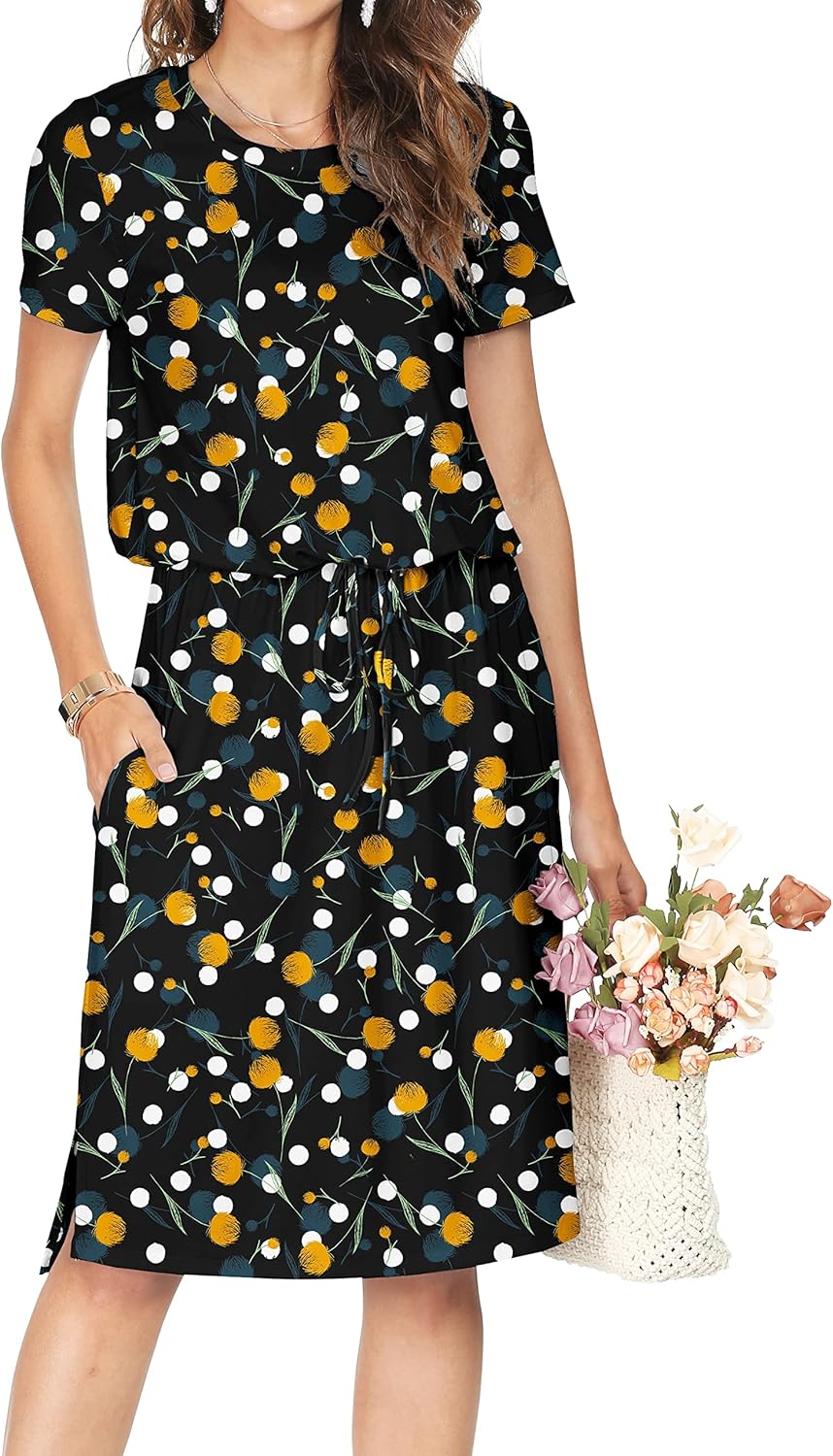Simier Fariry Womens Summer Hide Belly Knee Length Travel Dress