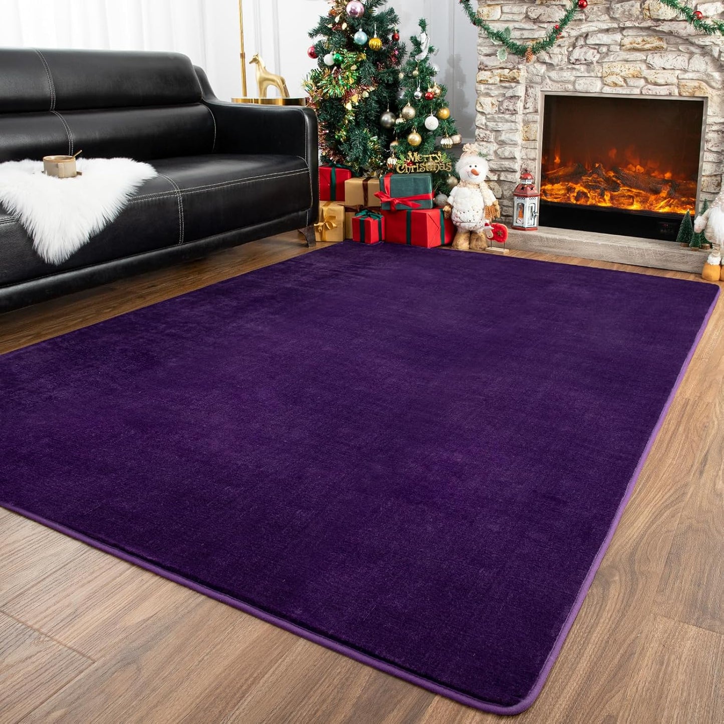 Przemy Washable Area Rug 6x9 Feet Dark Purple Soft Carpet