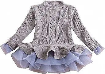 WEONEDREAM Girl Winter Long Sweater Dress for Stylish Kids