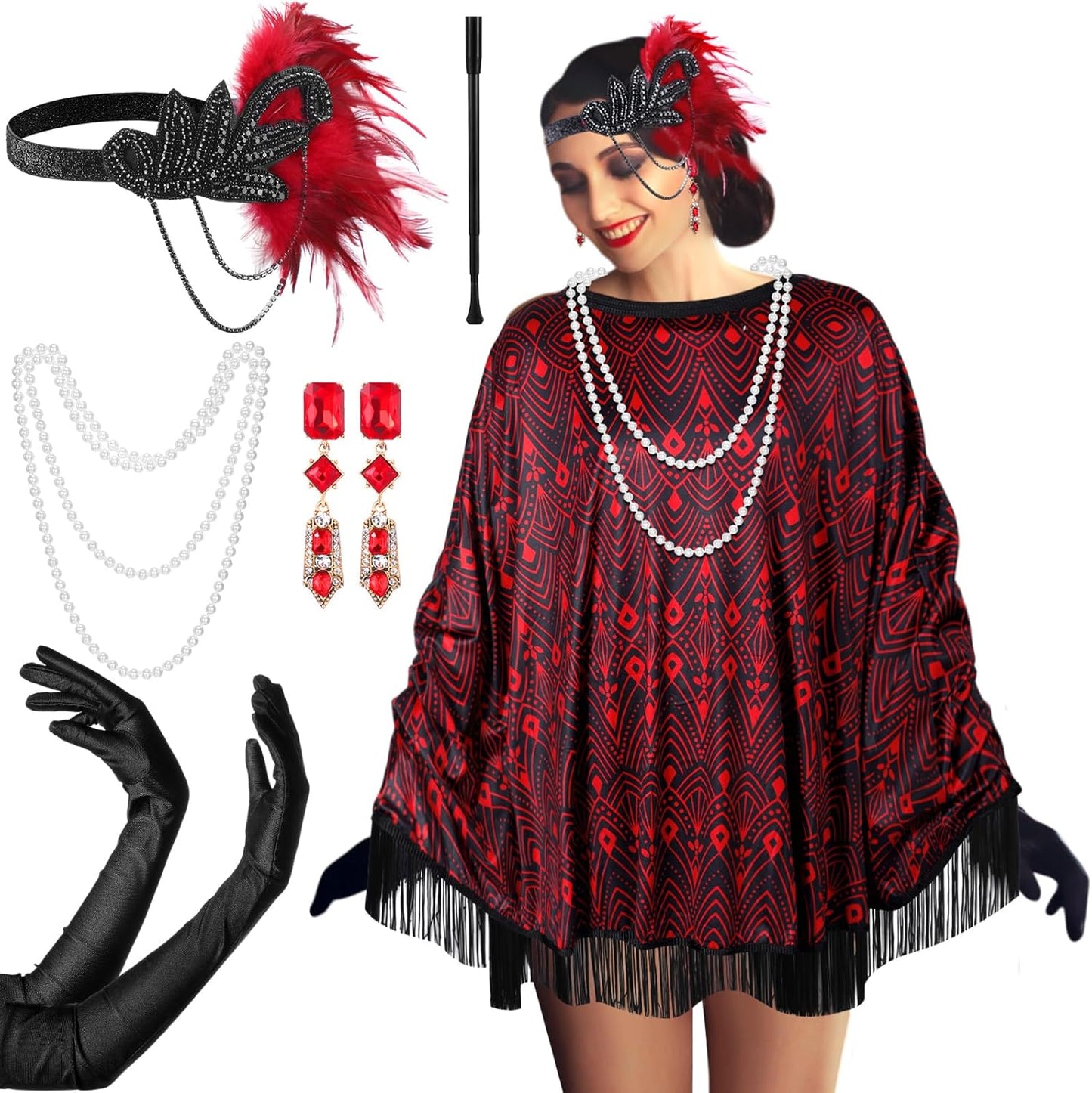 1920s Flapper Costume Accessories Set for Women - 6 Pcs