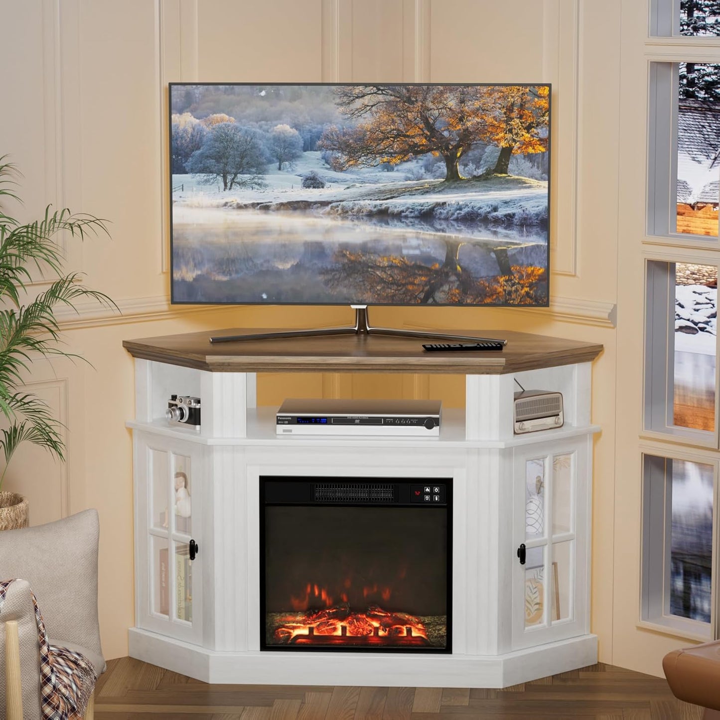 Modern TV Stand w/ 18 Electric Fireplace - Furmax