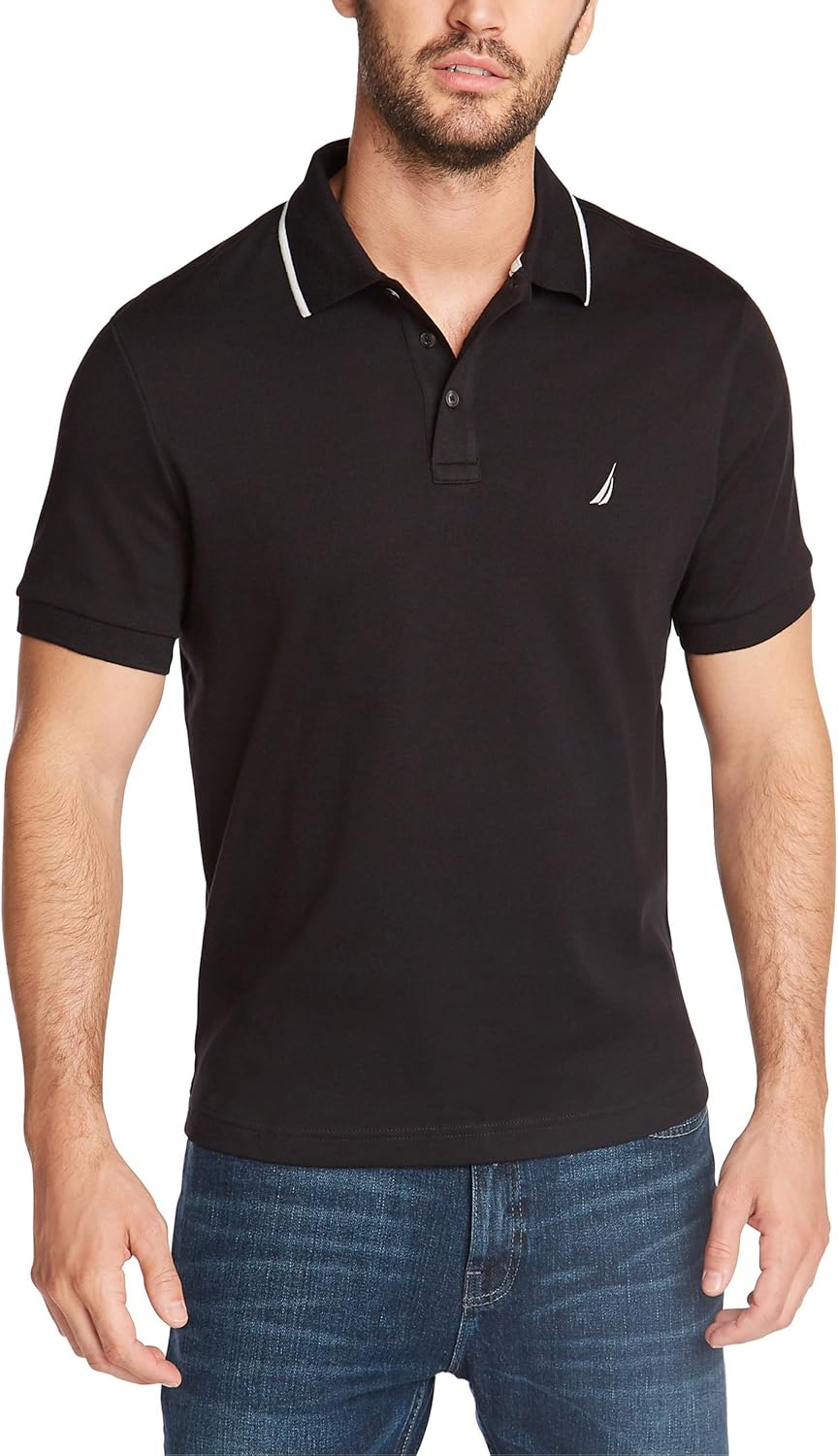 Nautica Men's Classic Fit Short Sleeve Dual Tipped Collar Polo