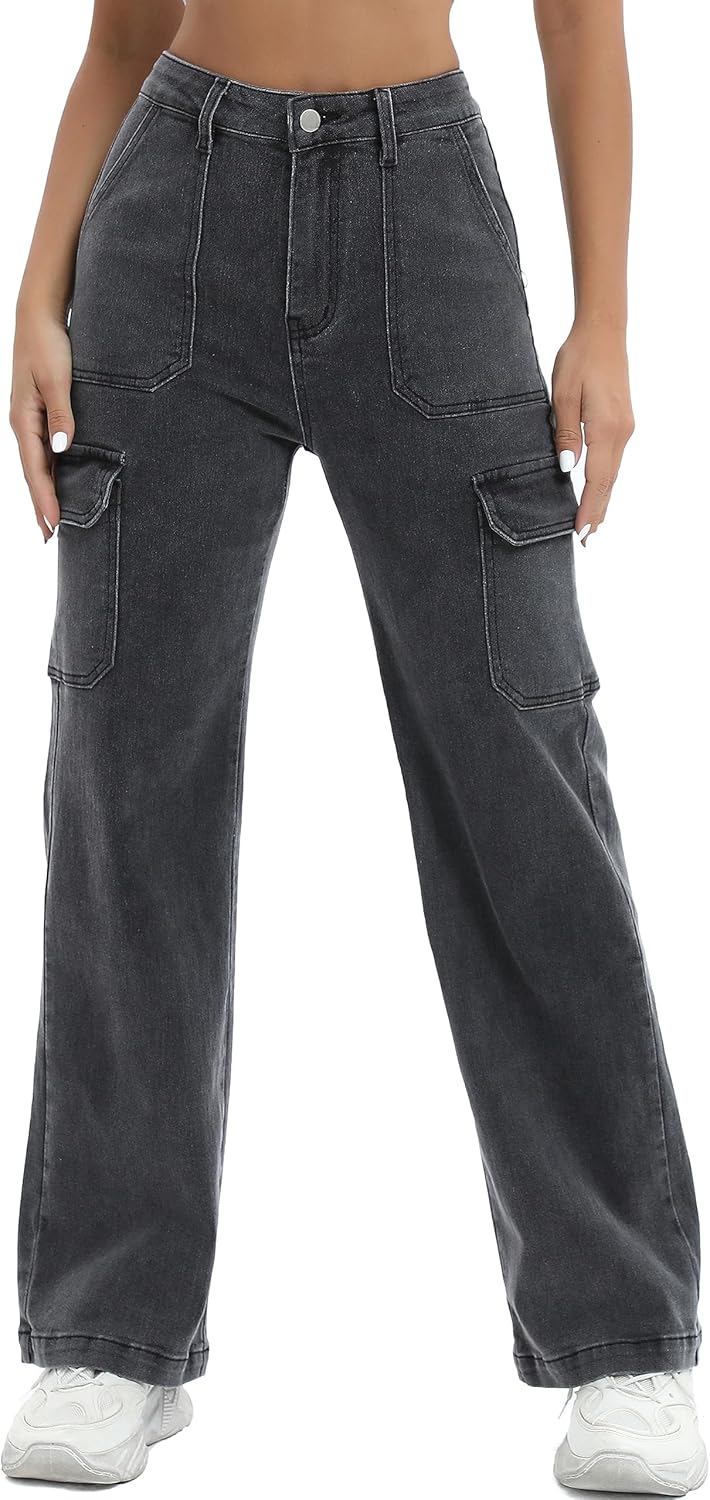 Women Cargo Jeans High Waist Y2K Straight Leg Trendy Style
