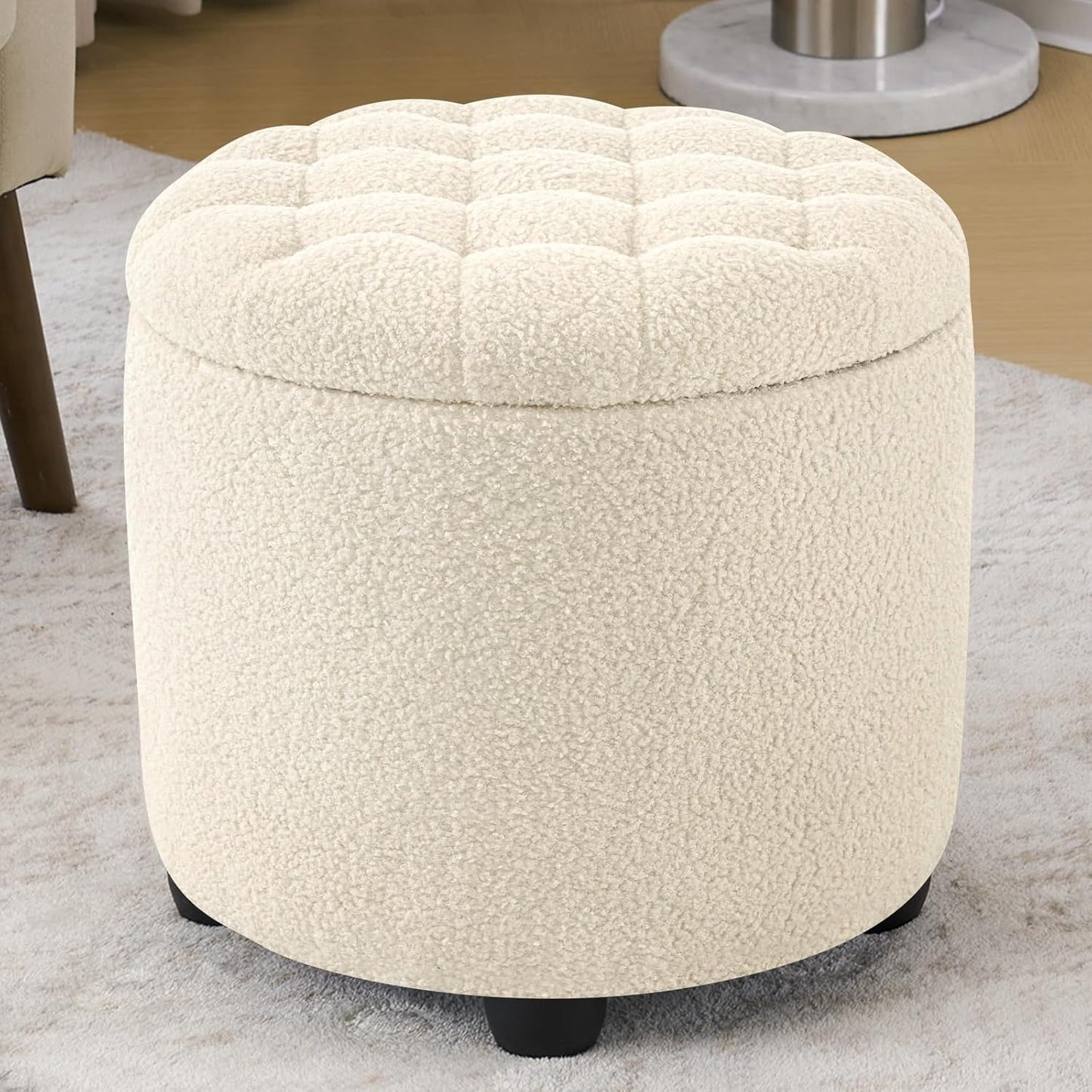 Modern Round Storage Ottoman with Hidden Storage for Home Use