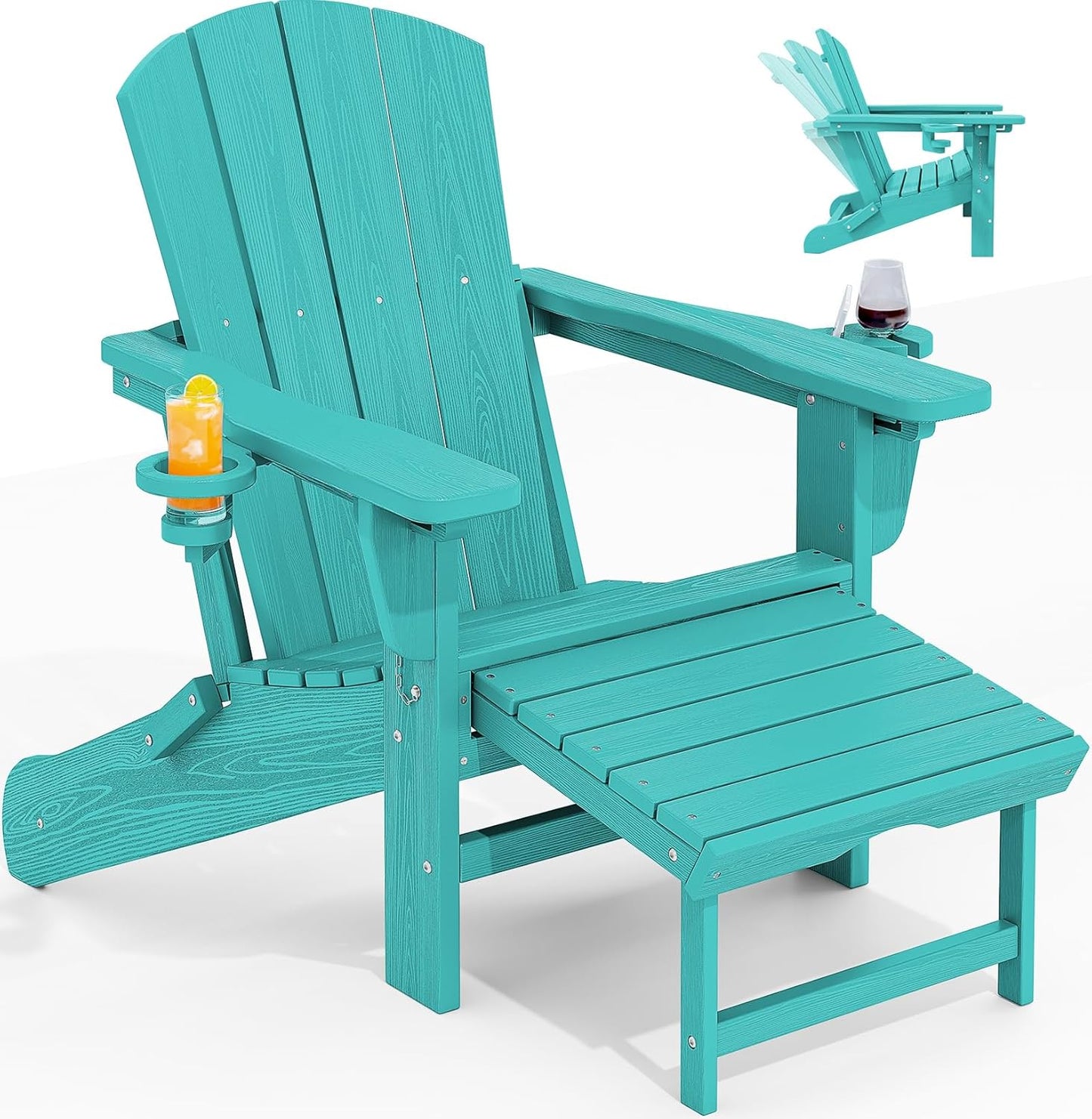 KINGYES Folding Adjustable Adirondack Chair with Ottoman & Cup Holders