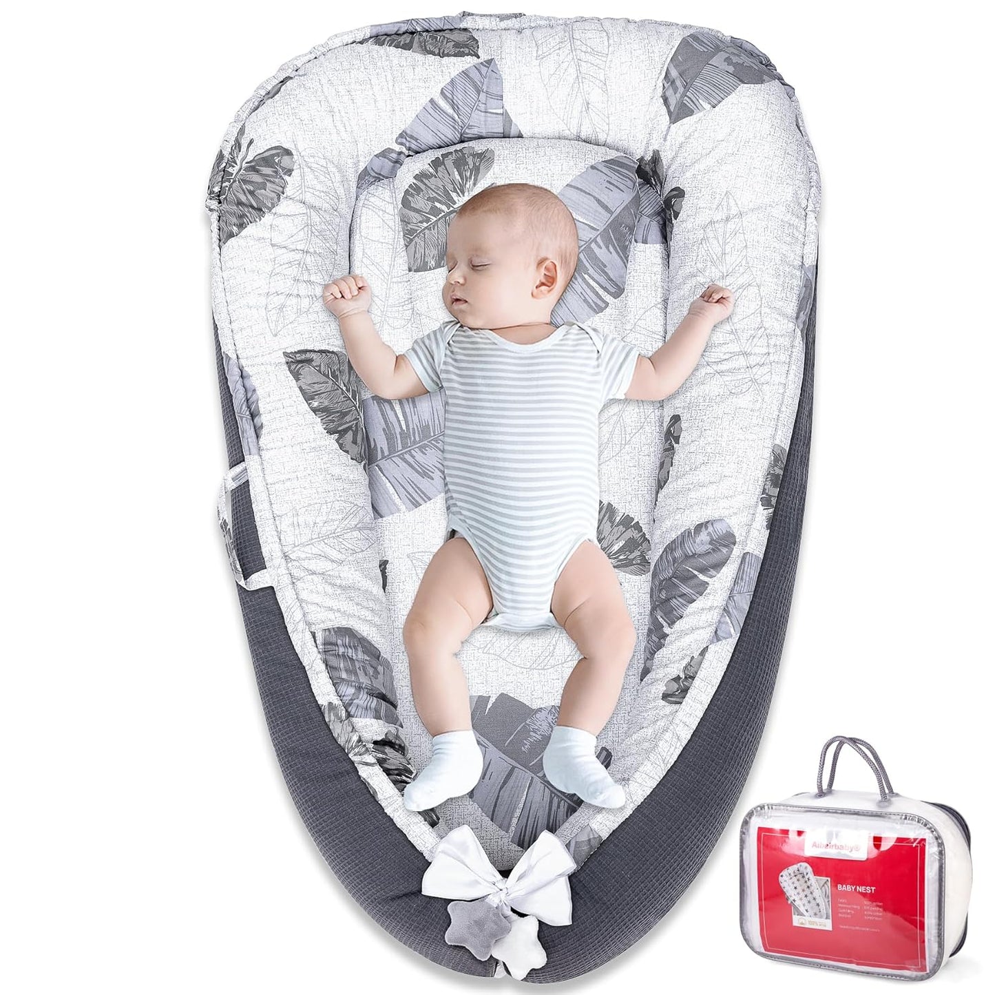 Baby Nest Lounger for Newborns - Soft Cotton Co-Sleeping Pillow