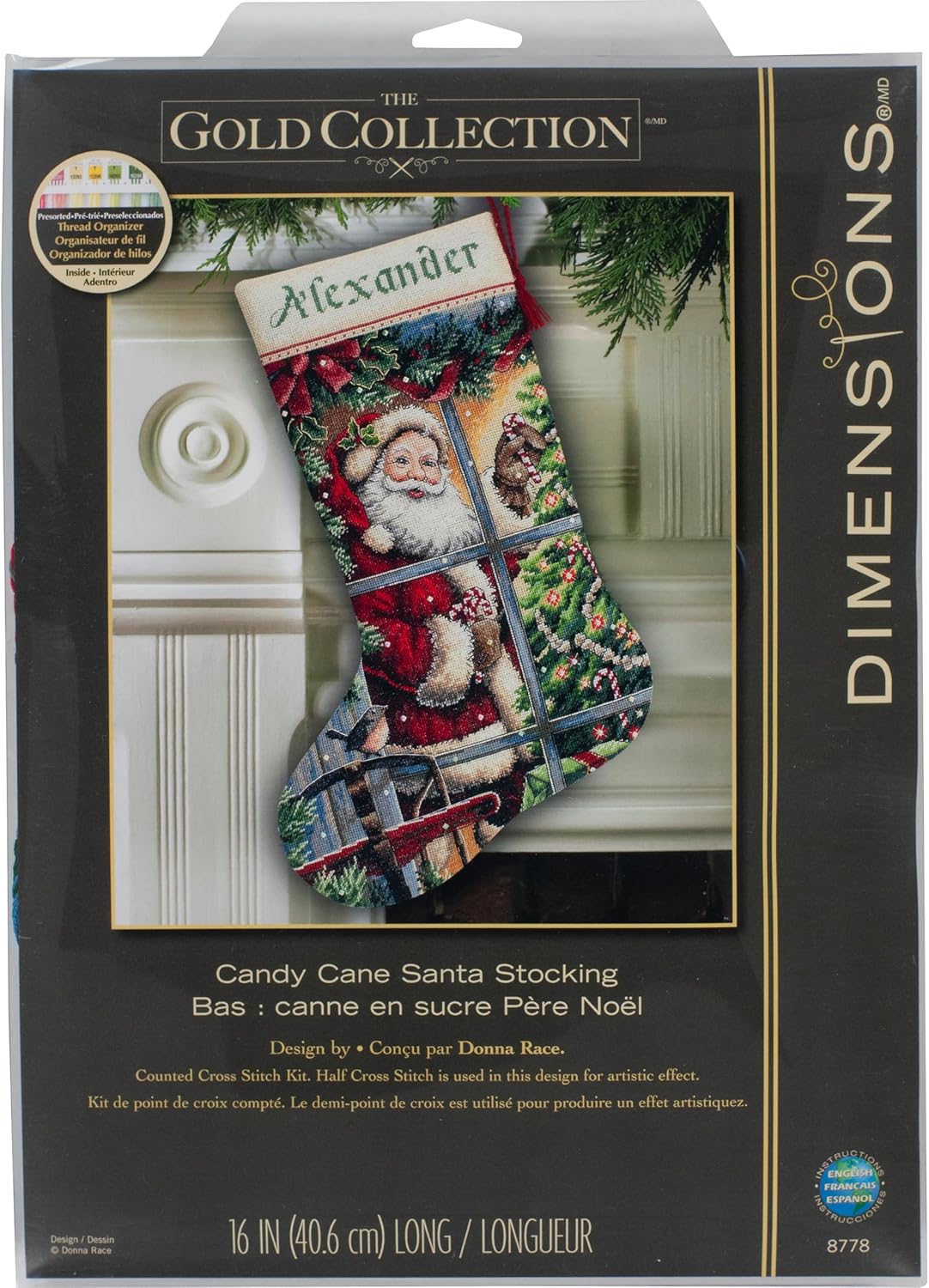 Dimensions Counted Cross Stitch Candy Cane Santa Stocking Kit
