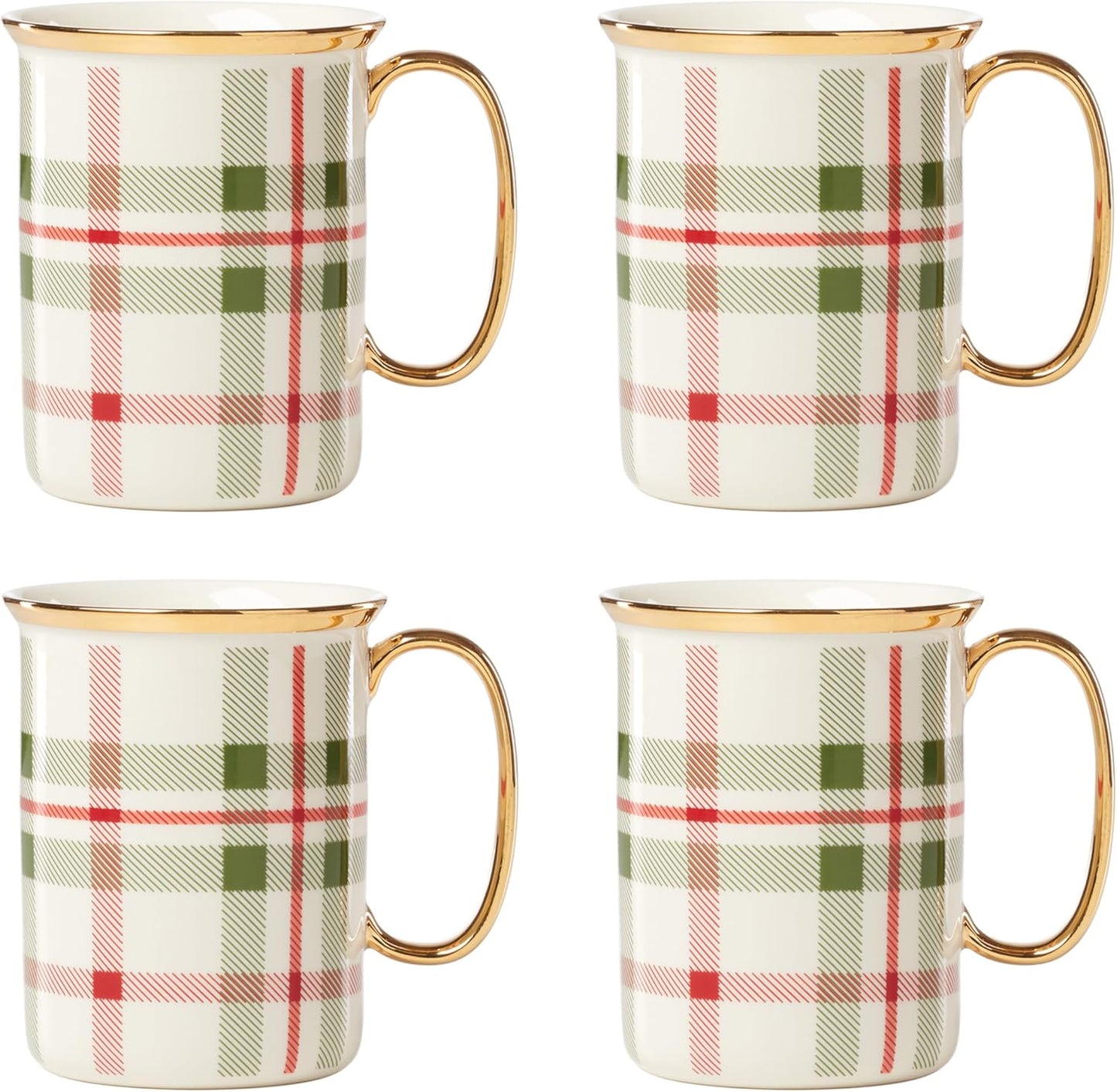 Lenox Holiday Plaid 4-Piece Mug Set for Christmas Hosting