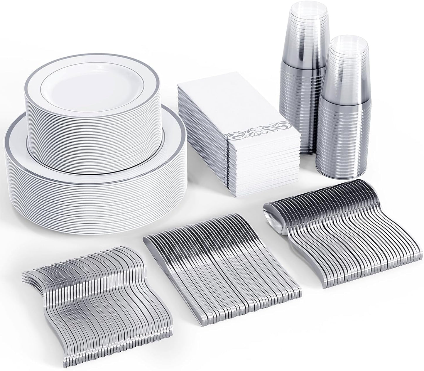 FOCUSLINE 350 Ct Disposable Dinnerware Set for 50 Guests