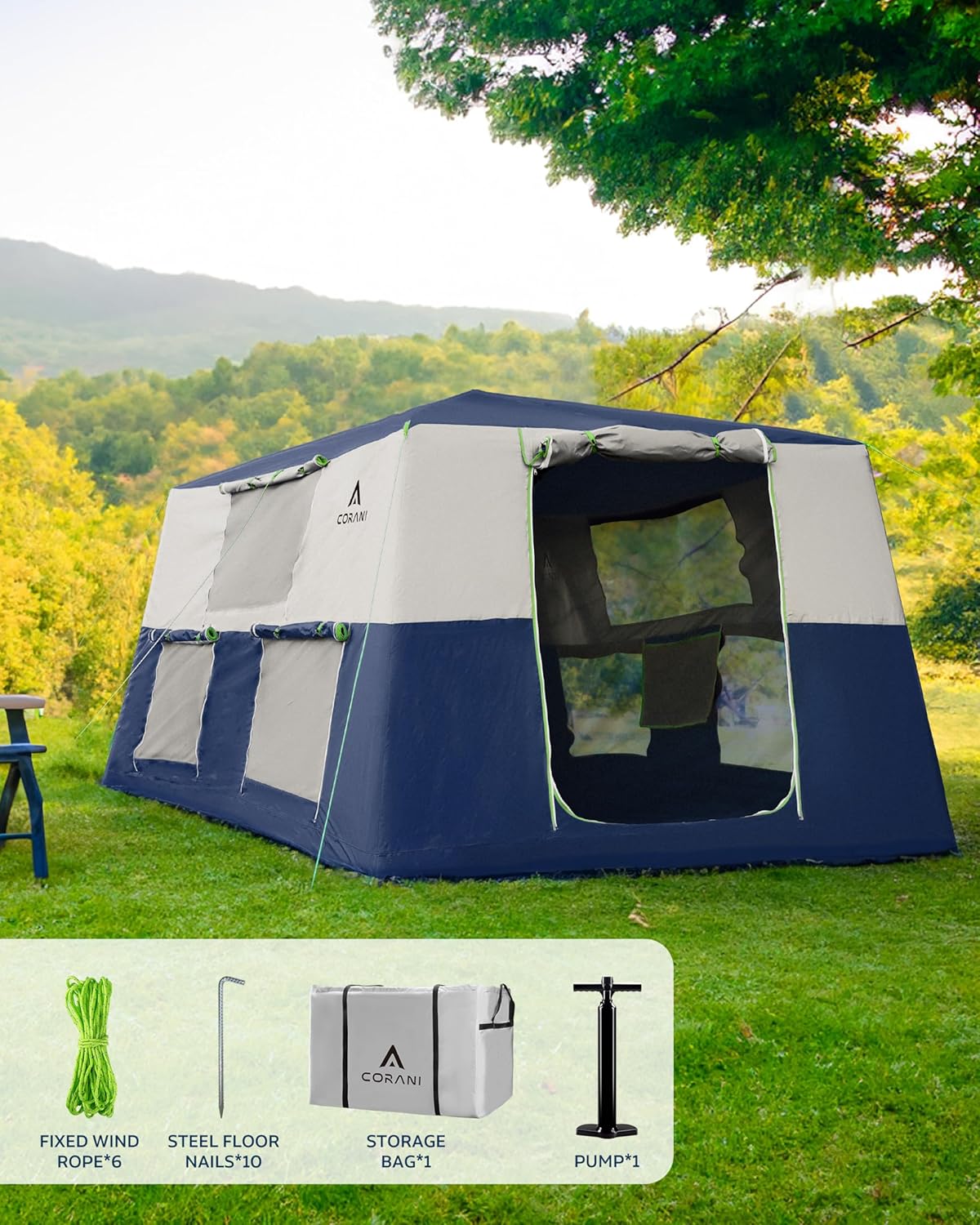 Spacious 6/8/10 Person Inflatable Camping Tent by Corani