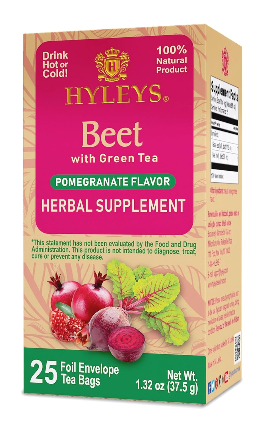 Hyleys Beet & Green Tea with Pomegranate Flavor - Herbal Energy
