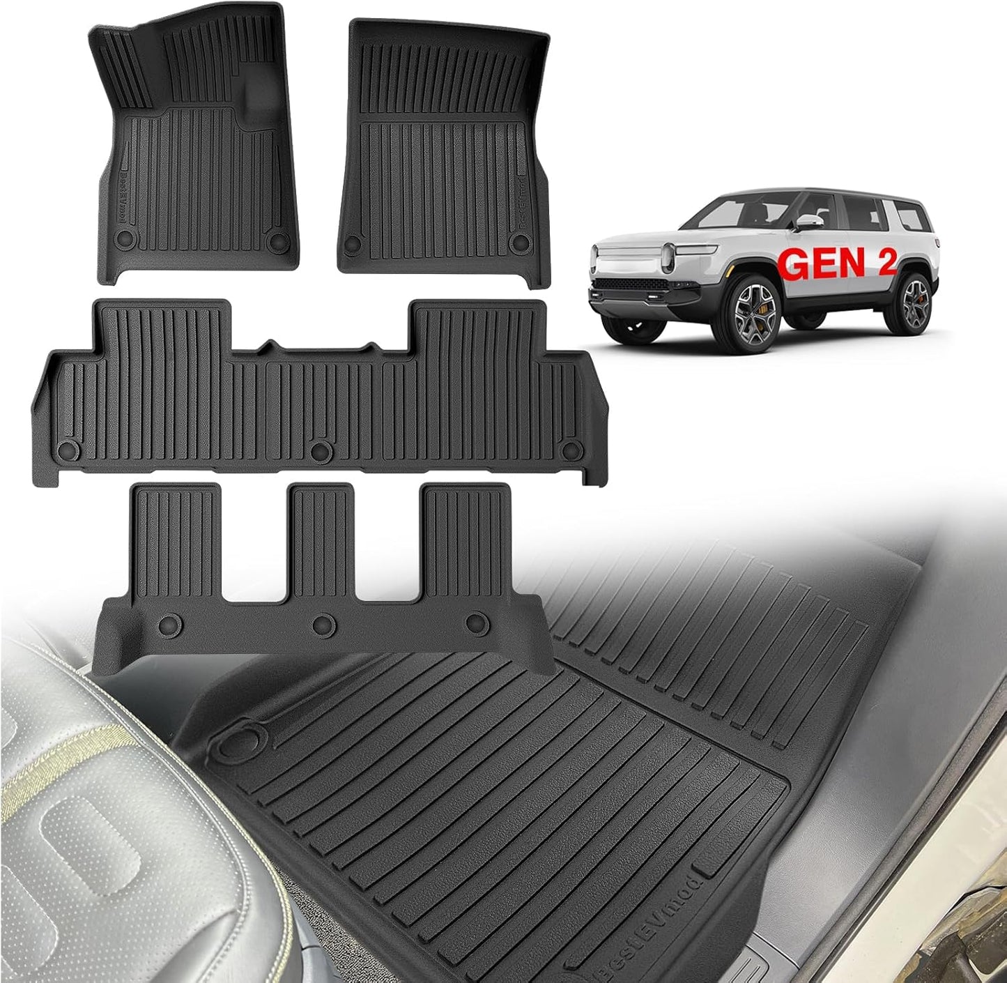 BestEvMod All Weather Floor Mats for Rivian R1S 2025 2026