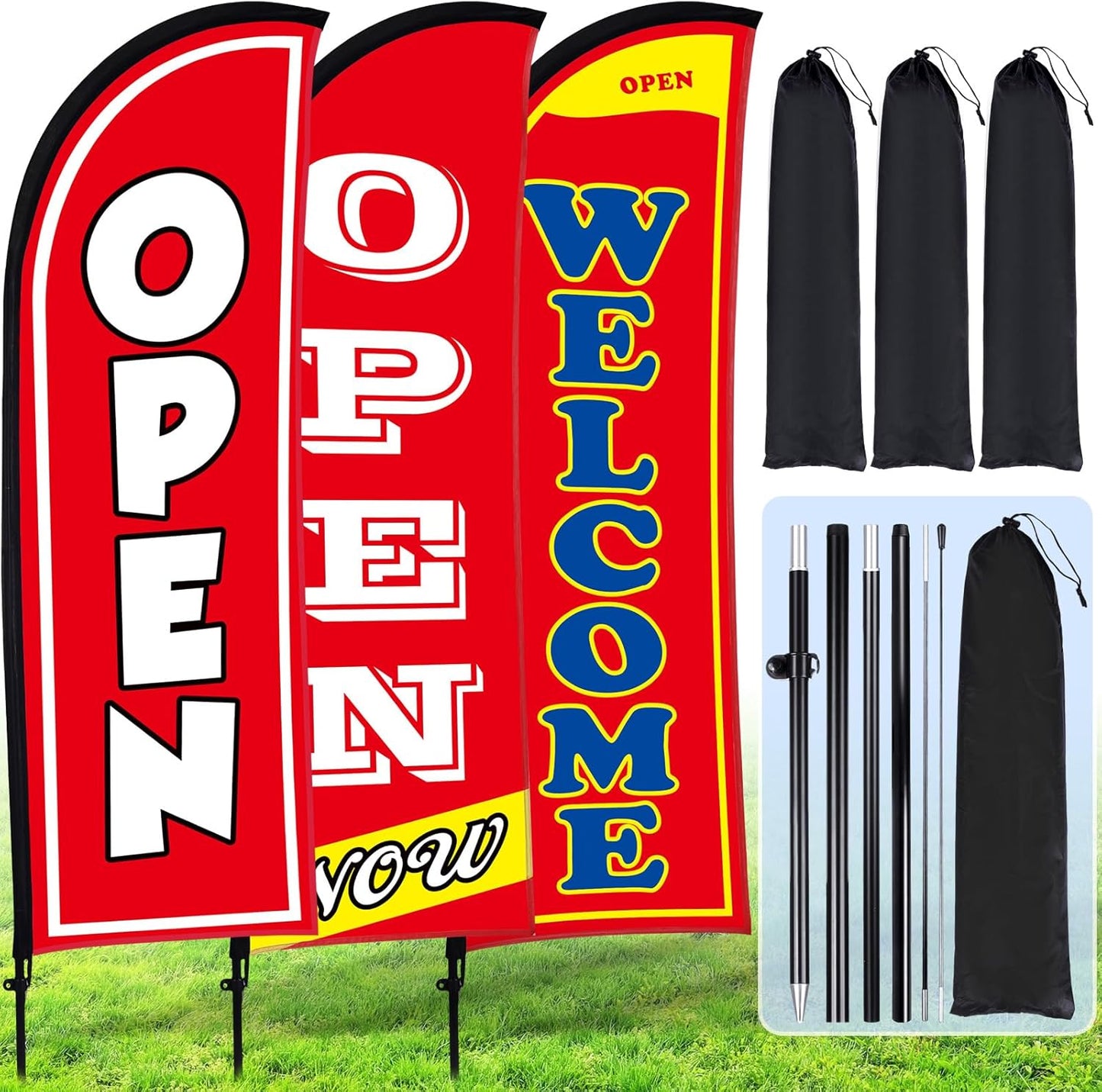 Buryeah 3 Sets Now Open Feather Flag Banner for Business Use