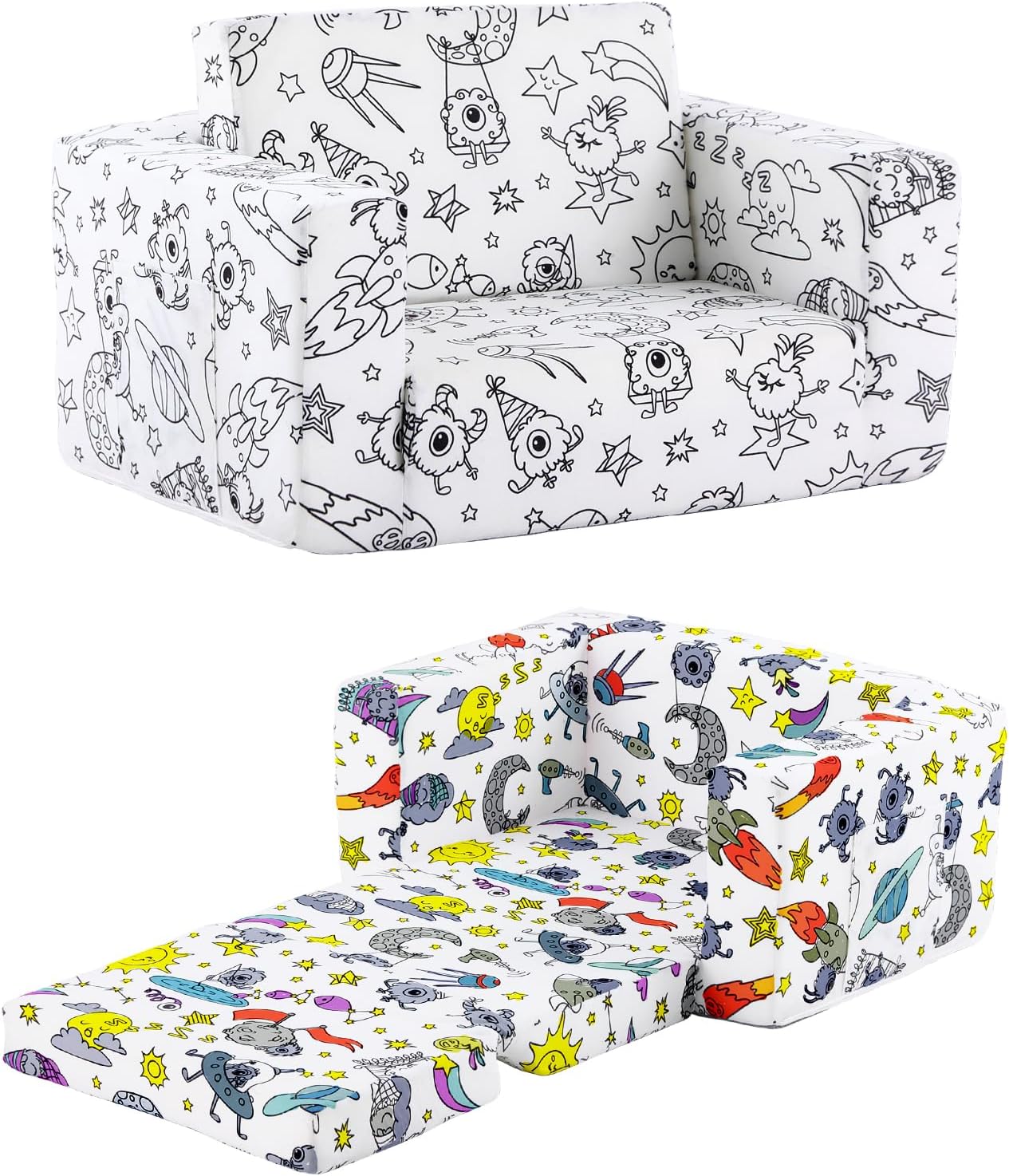 Tiita Kids Sofa Couch: Convertible Toddler Lounger with Graffiti