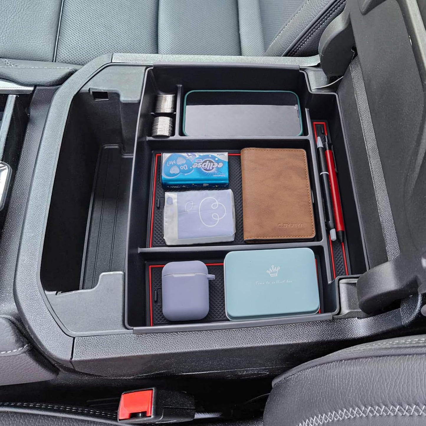 TOPINSTALL Red Power-Sliding Console Tray for Chevy Tahoe/Suburban