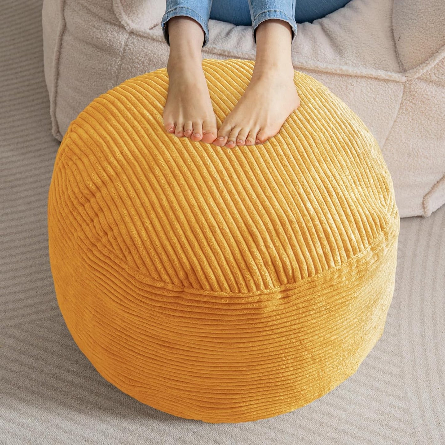 HIGOGOGO Round Stuffed Pouf Ottoman for Living Room Comfort