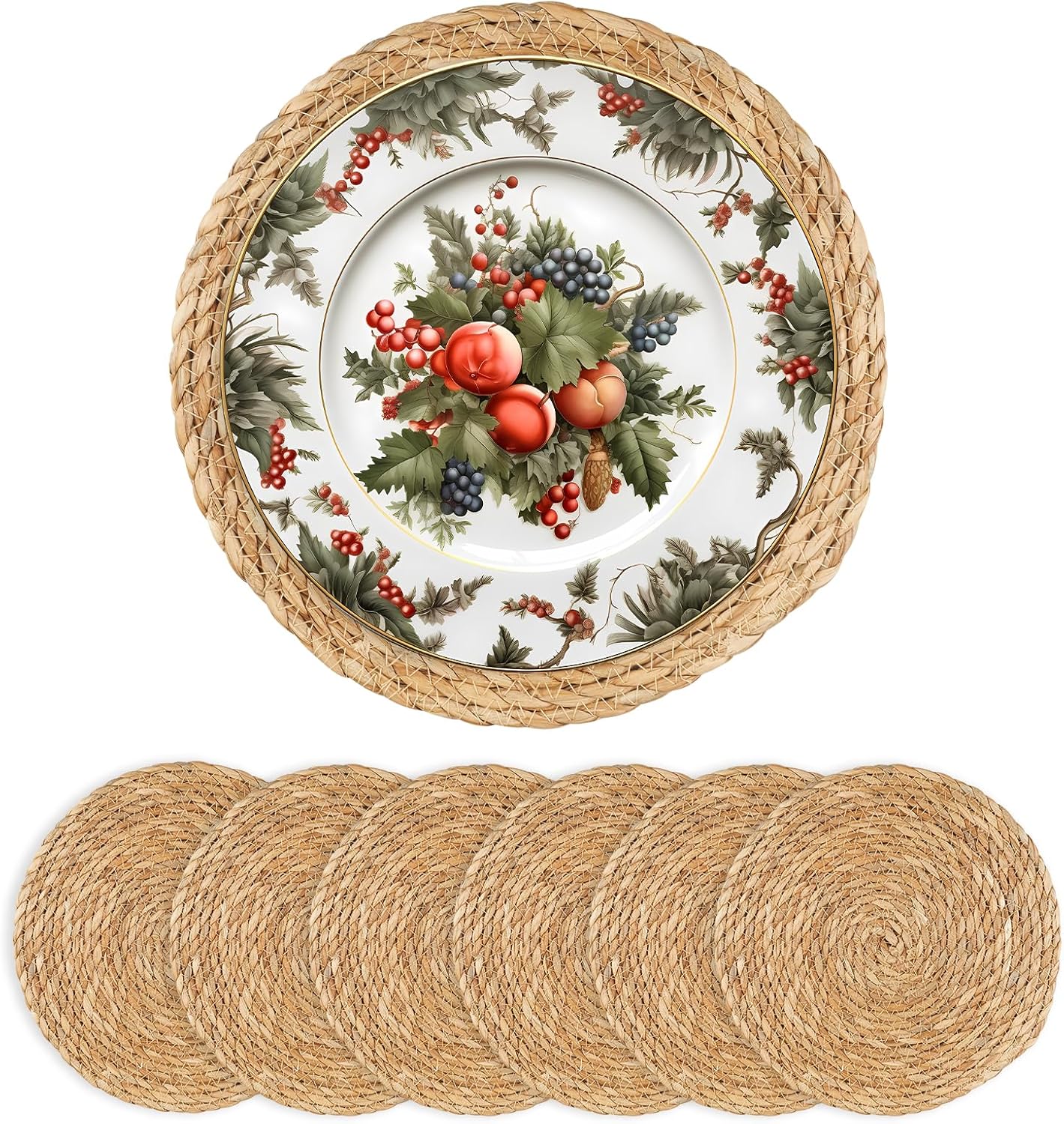 Round Woven Placemats Set of 6 - Boho Rattan Table Mats