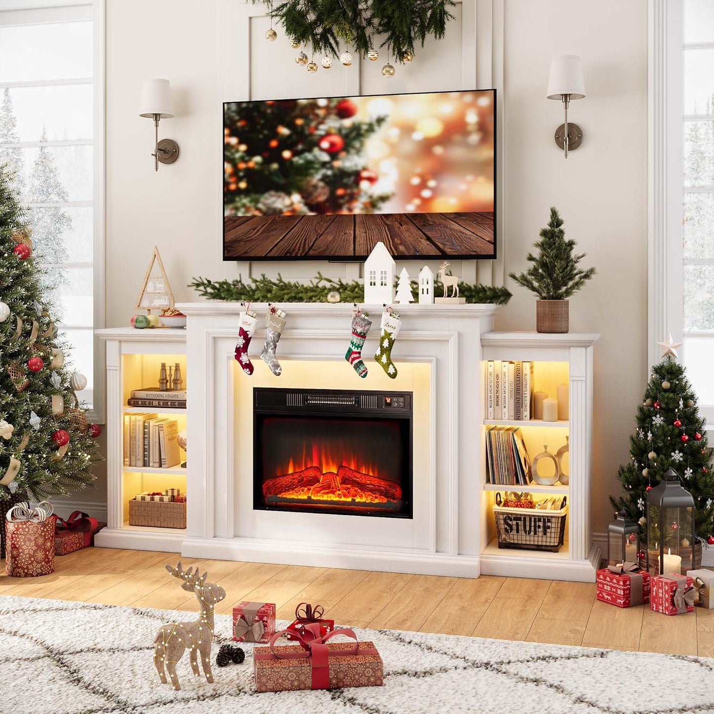 72 LED Electric Fireplace TV Stand with Remote - Modern Storage Solution!